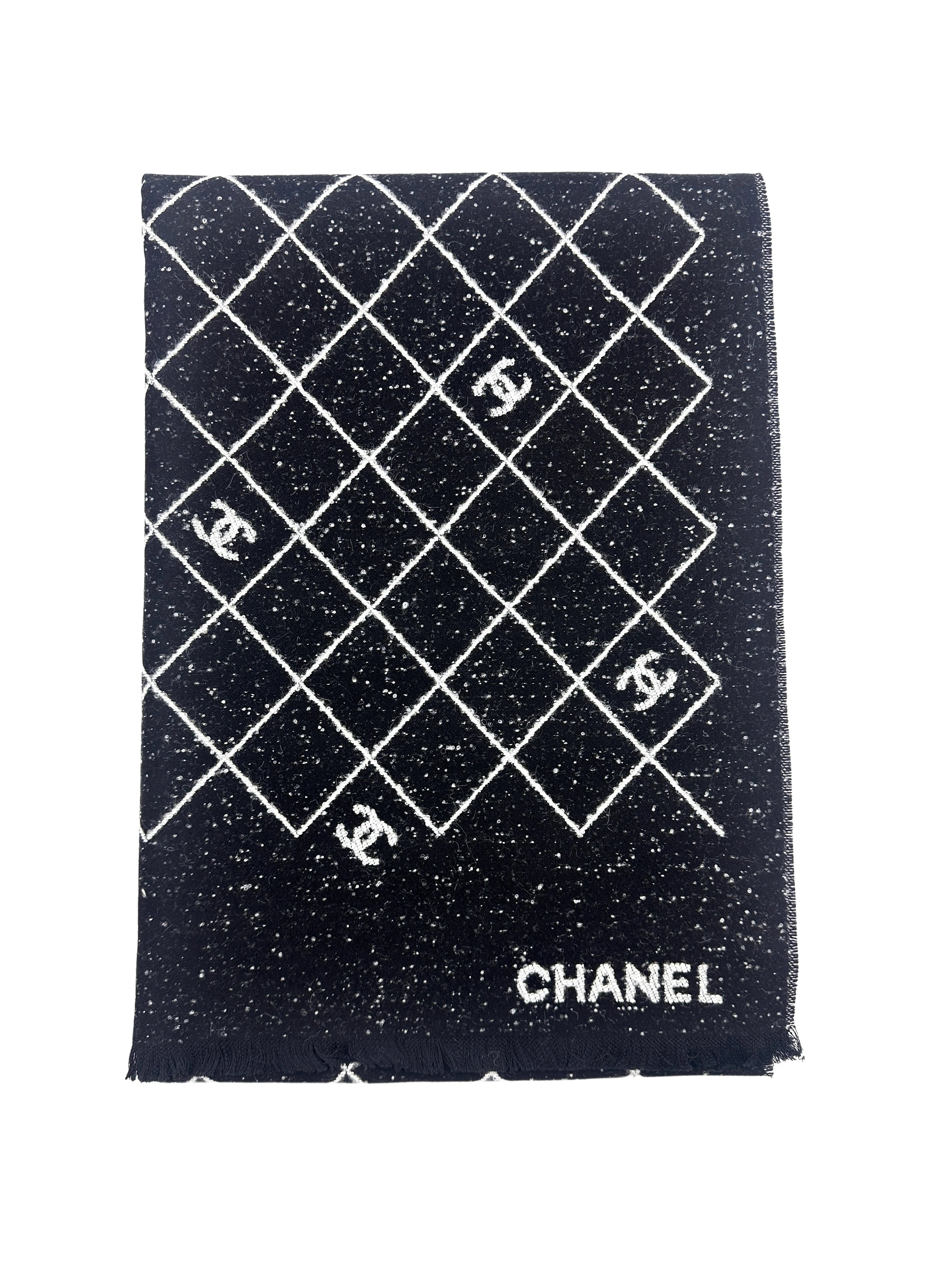 Chanel Wool Scarf  Black White Stole 2025 New Style CCS01