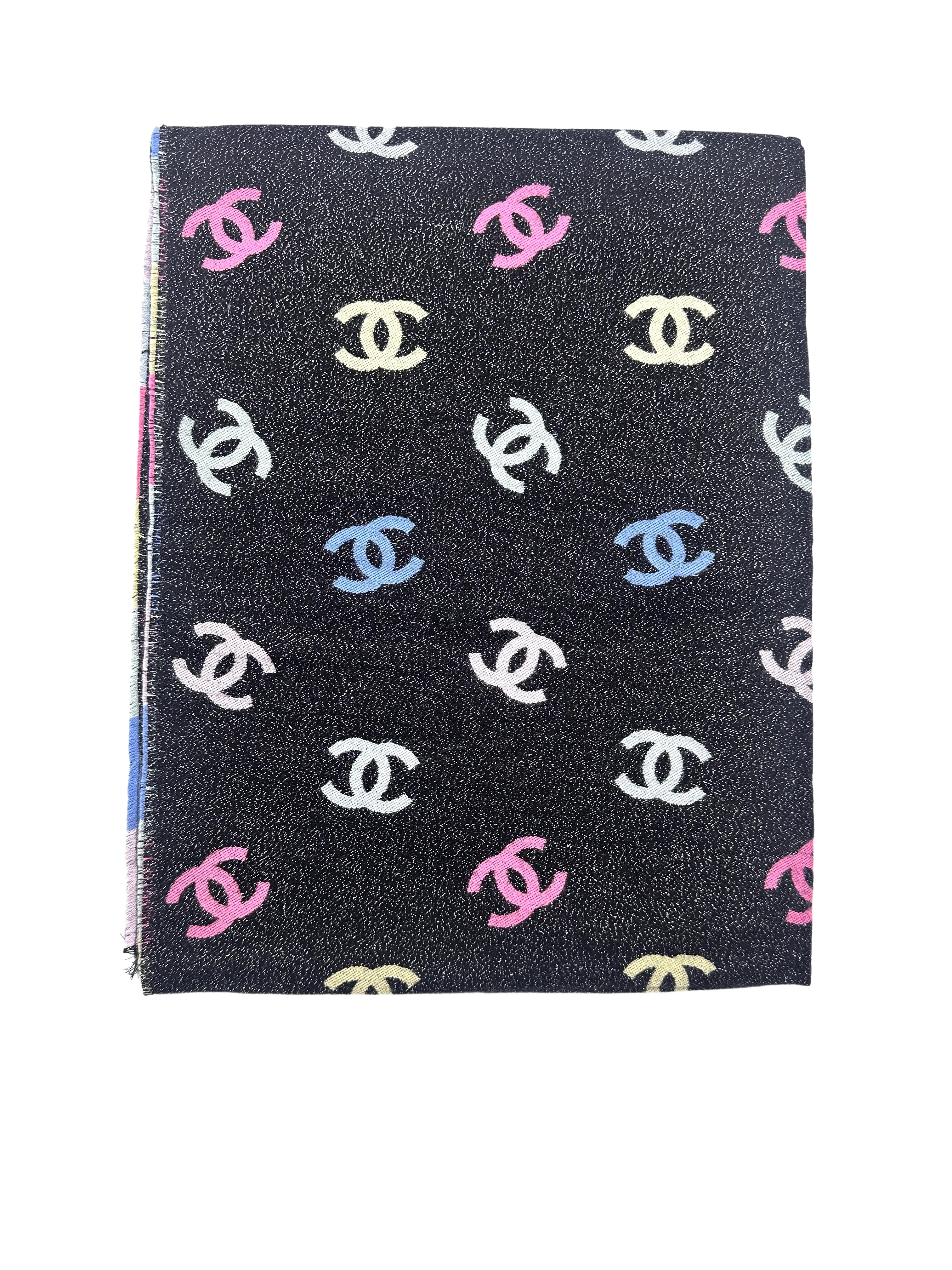 Chanel Rainbow Shiny Multicolor CC Logo Cashmere Wool Scarf  2024 Style CCS02