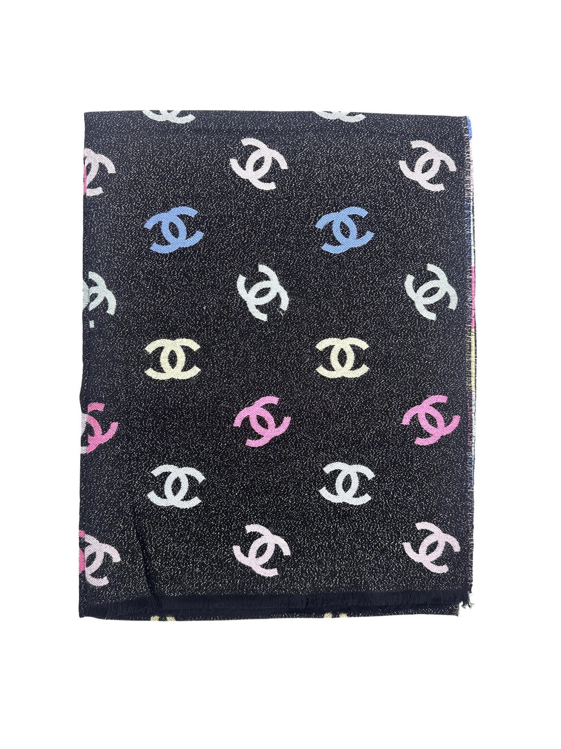 Chanel Rainbow Shiny Multicolor CC Logo Cashmere Wool Scarf  2024 Style CCS02