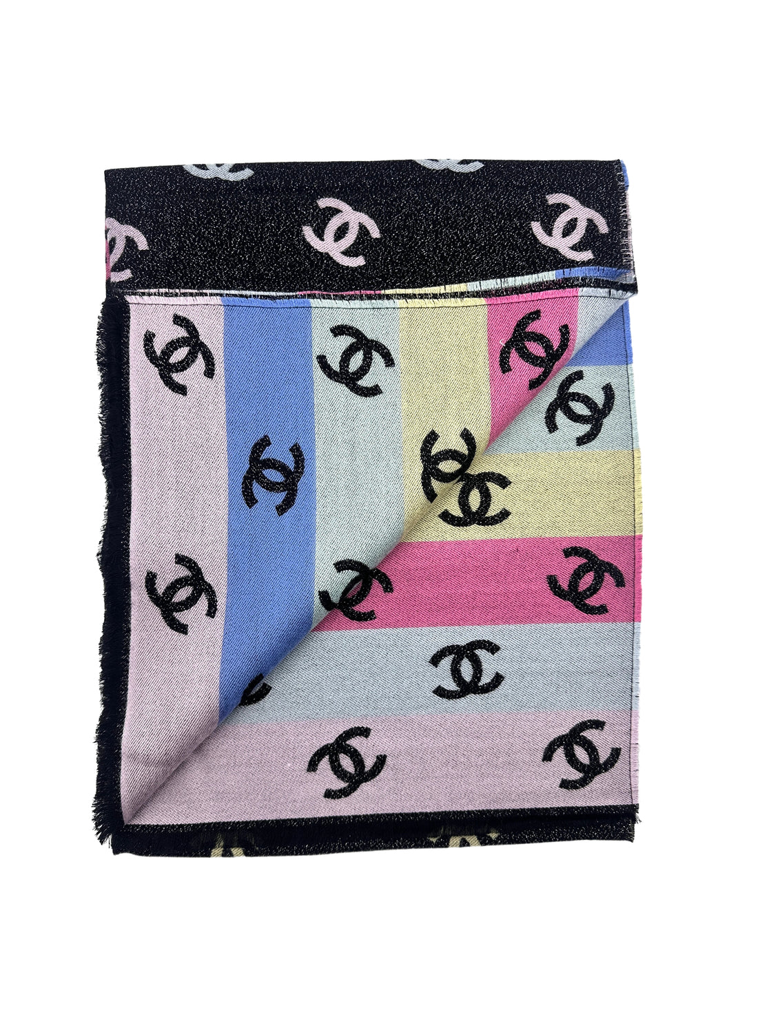 Chanel Rainbow Shiny Multicolor CC Logo Cashmere Wool Scarf  2024 Style CCS02