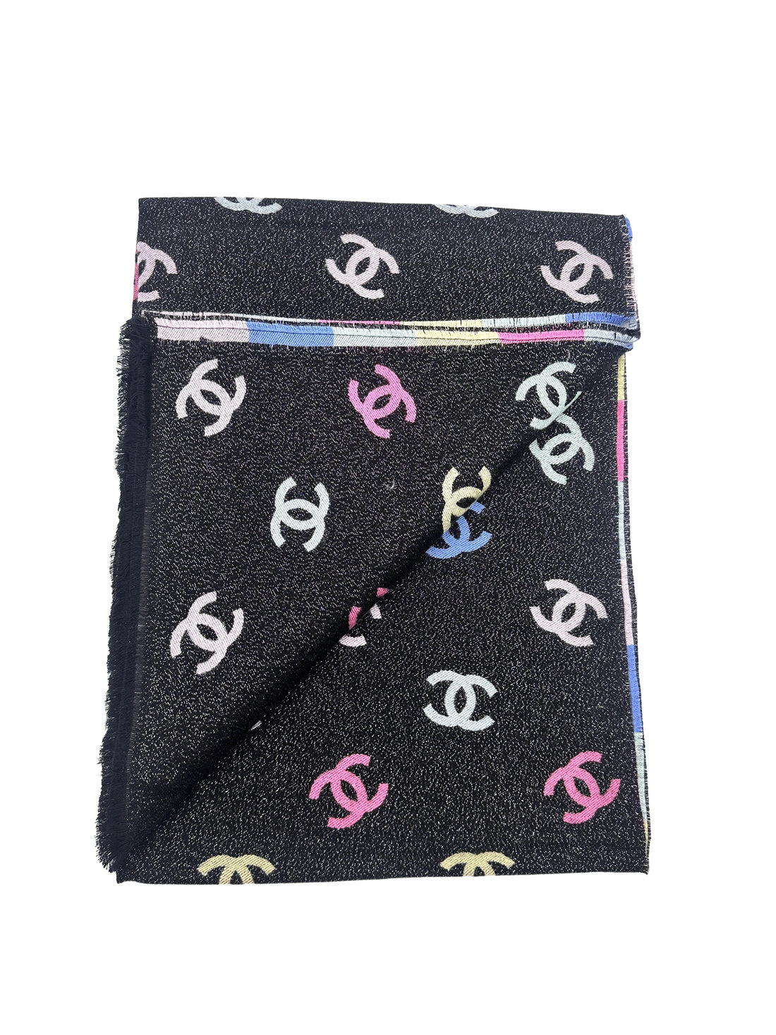 Chanel Rainbow Shiny Multicolor CC Logo Cashmere Wool Scarf  2024 Style CCS02