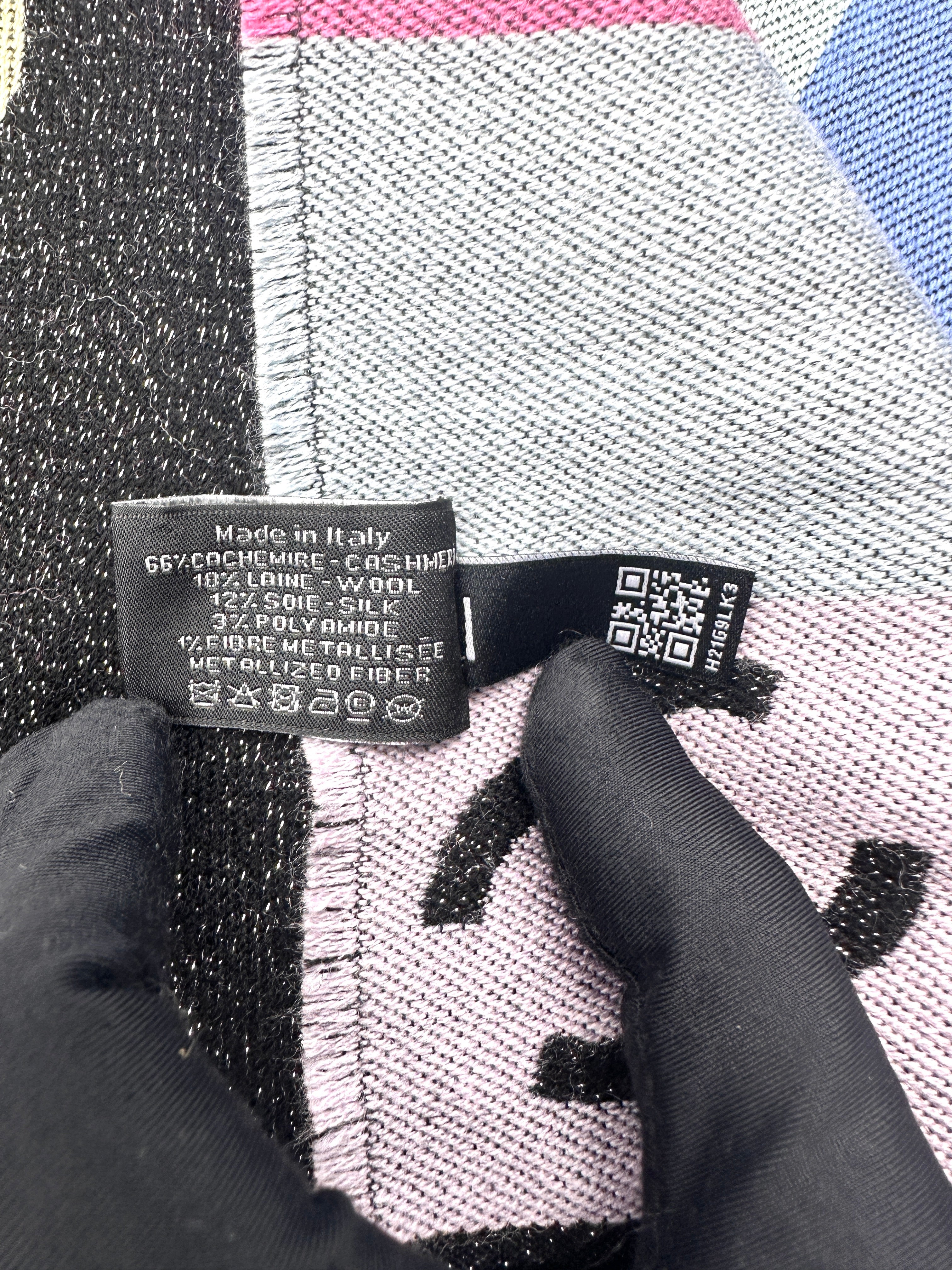 Chanel Rainbow Shiny Multicolor CC Logo Cashmere Wool Scarf  2024 Style CCS02