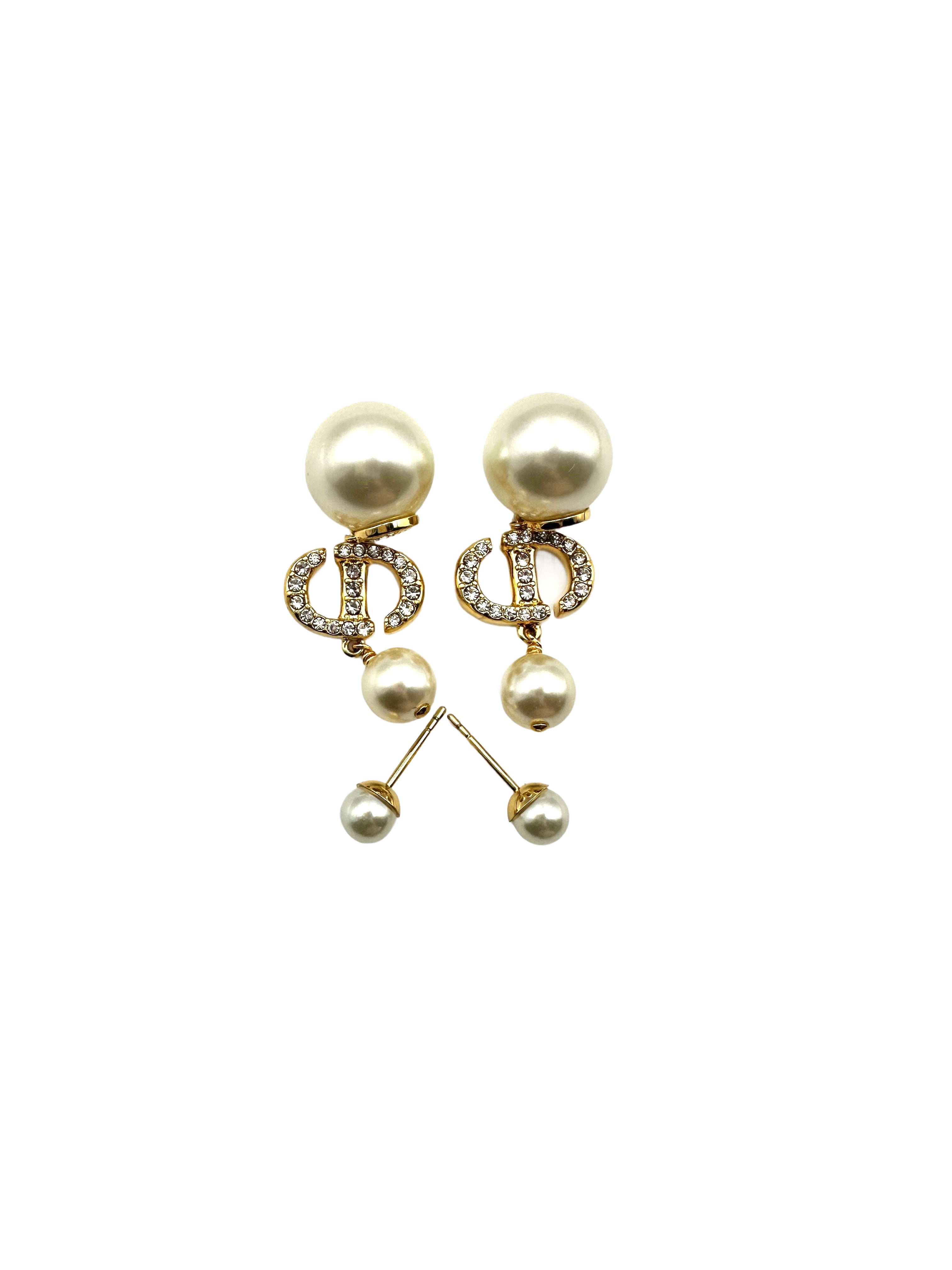 Dior Tribal Earrings with Resin Pearls and White Crystals DOJE01