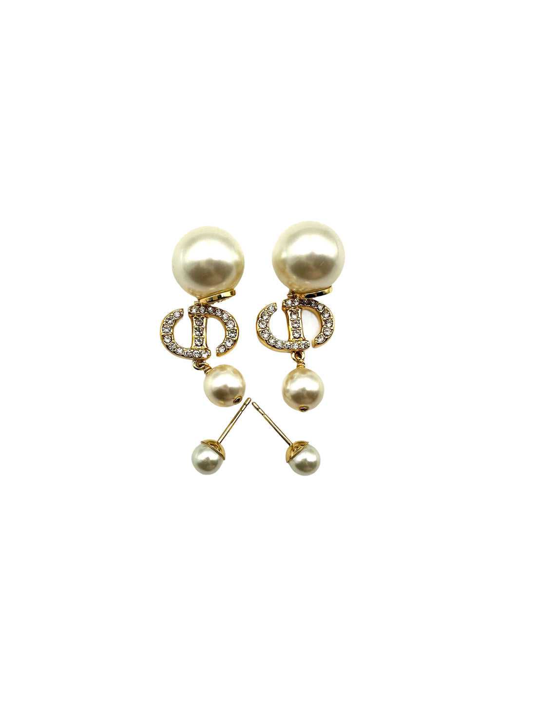 Dior Tribal Earrings with Resin Pearls and White Crystals DOJE01