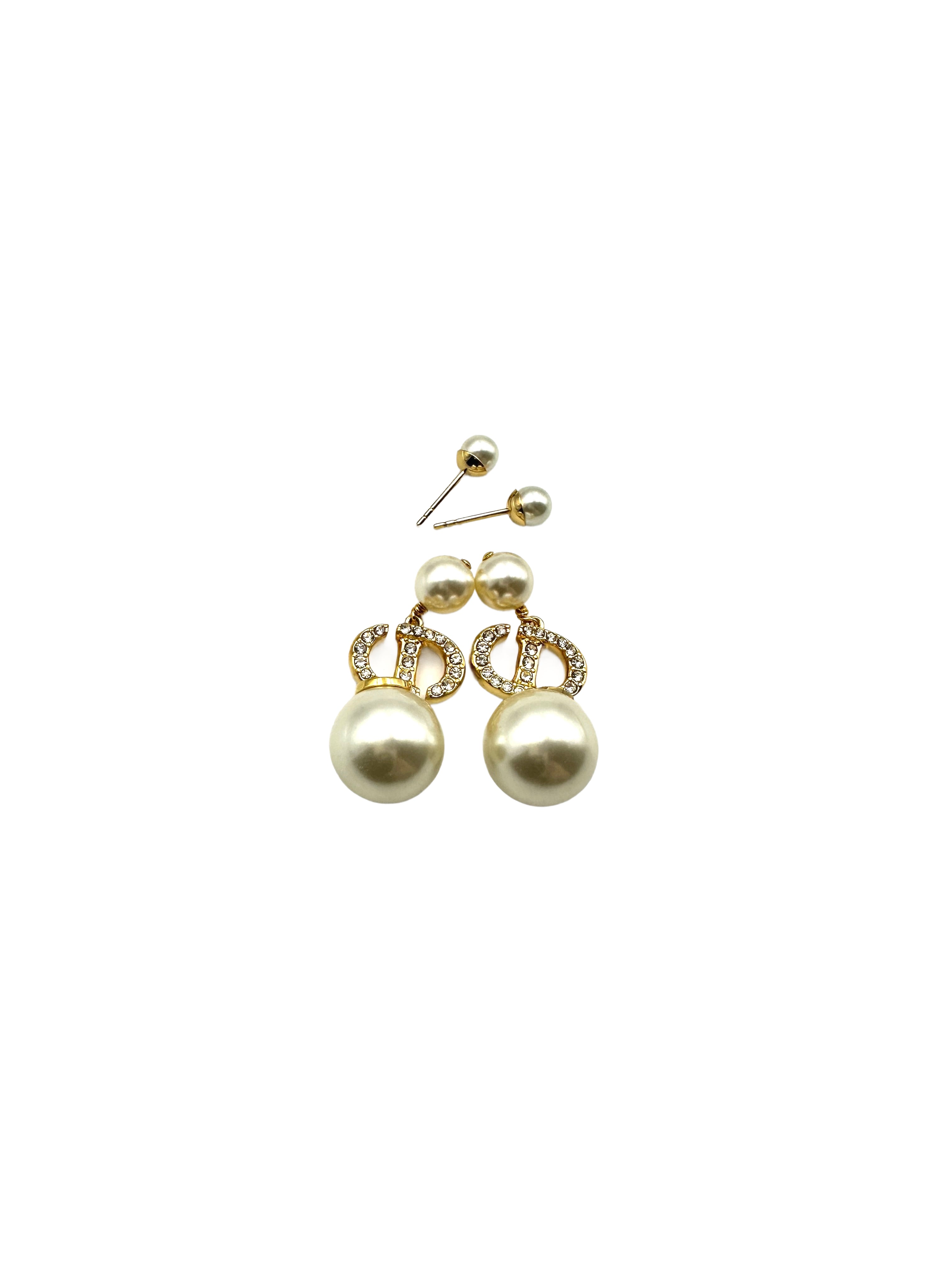 Dior Tribal Earrings with Resin Pearls and White Crystals DOJE01