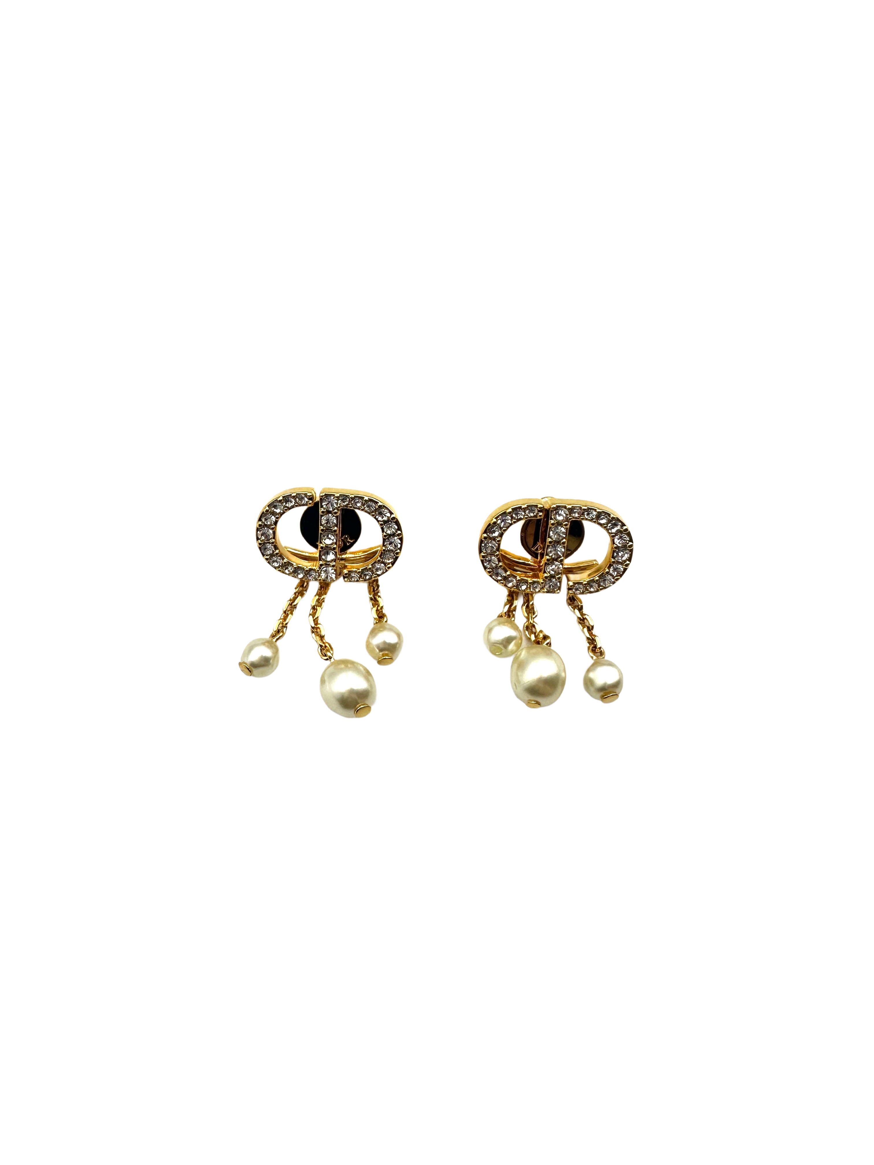 Dior Petit CD Crystal Earrings with White Resin Pearls Drop DOJE04