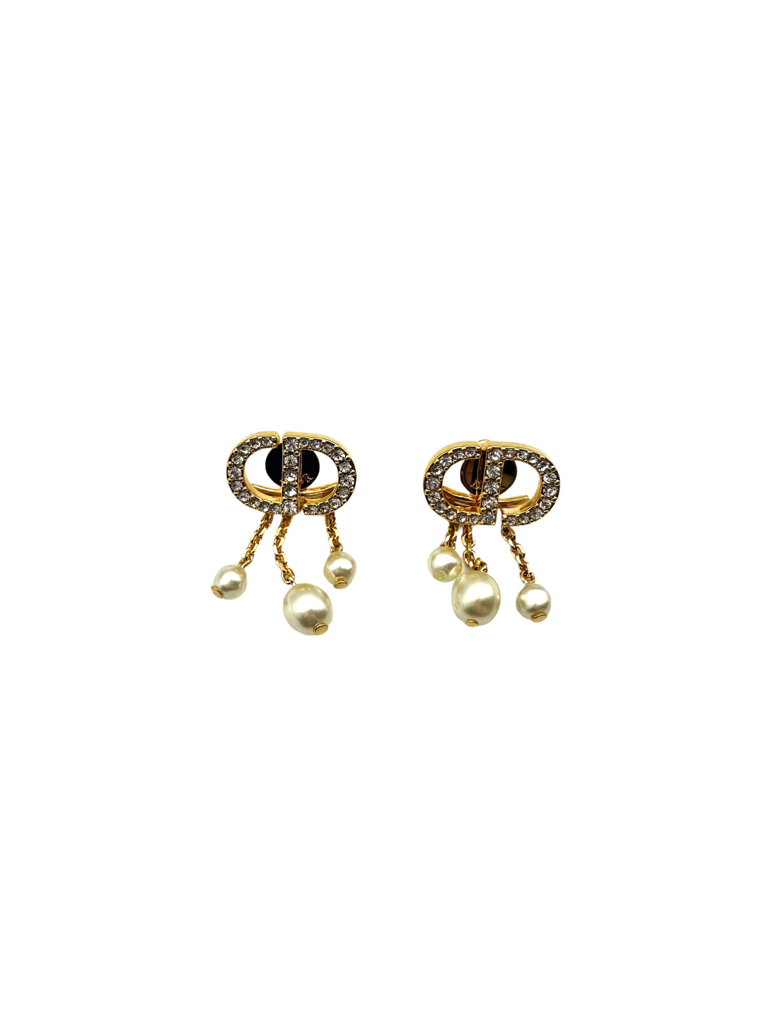 Dior Petit CD Crystal Earrings with White Resin Pearls Drop DOJE04