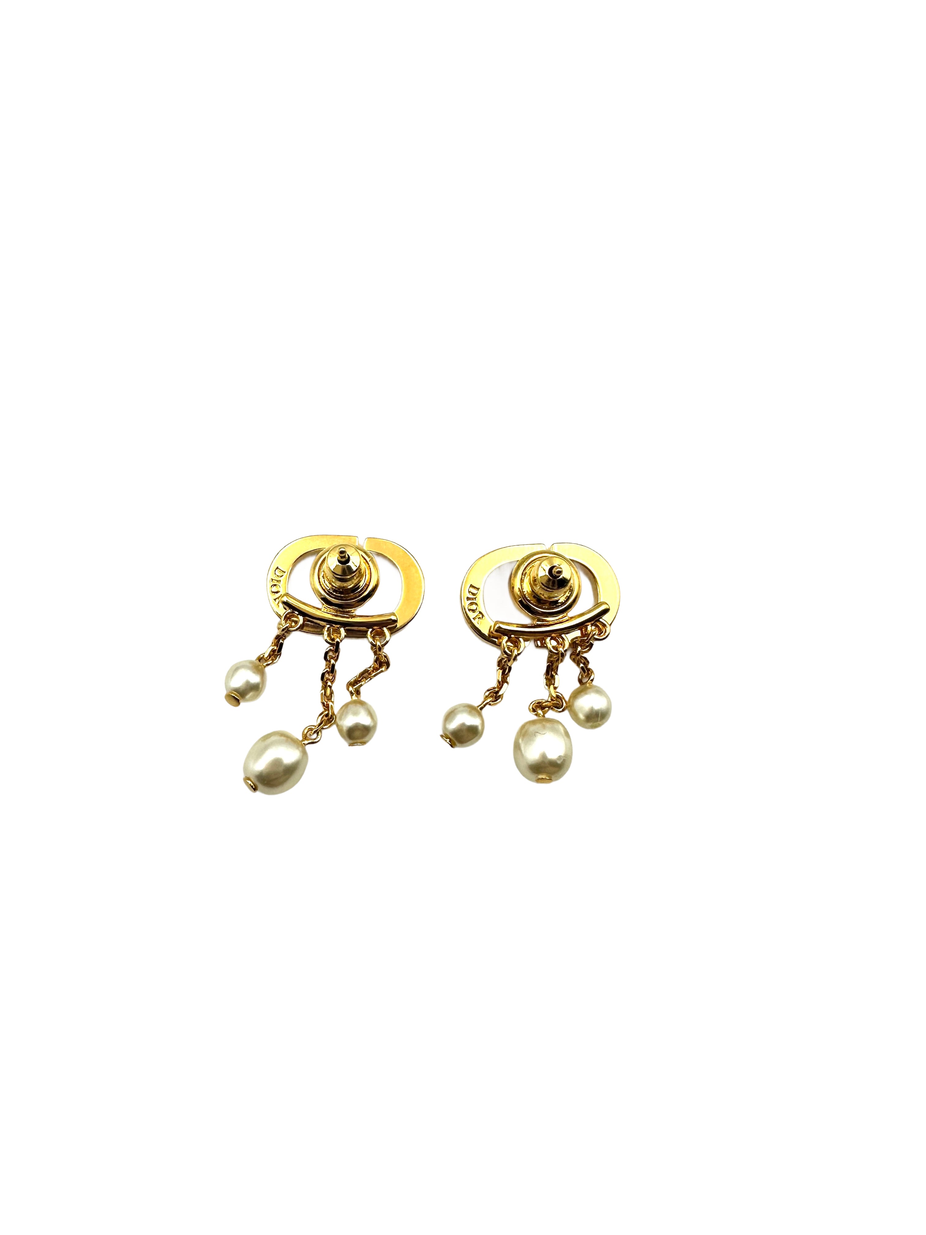 Dior Petit CD Crystal Earrings with White Resin Pearls Drop DOJE04
