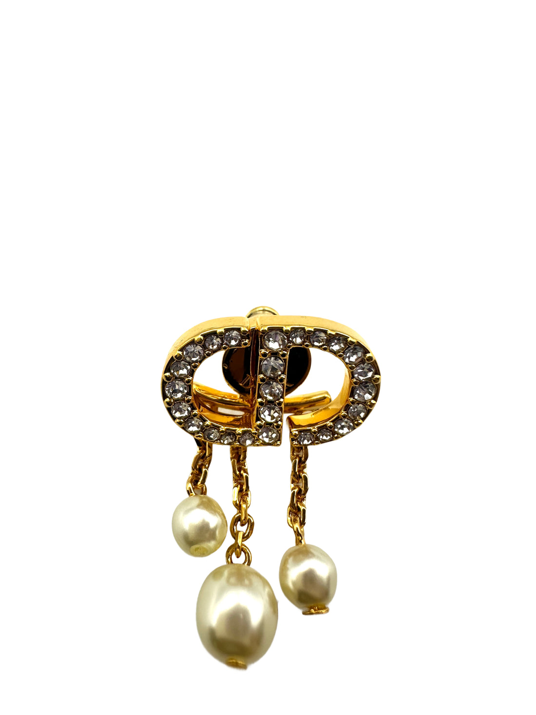 Dior Petit CD Crystal Earrings with White Resin Pearls Drop DOJE04