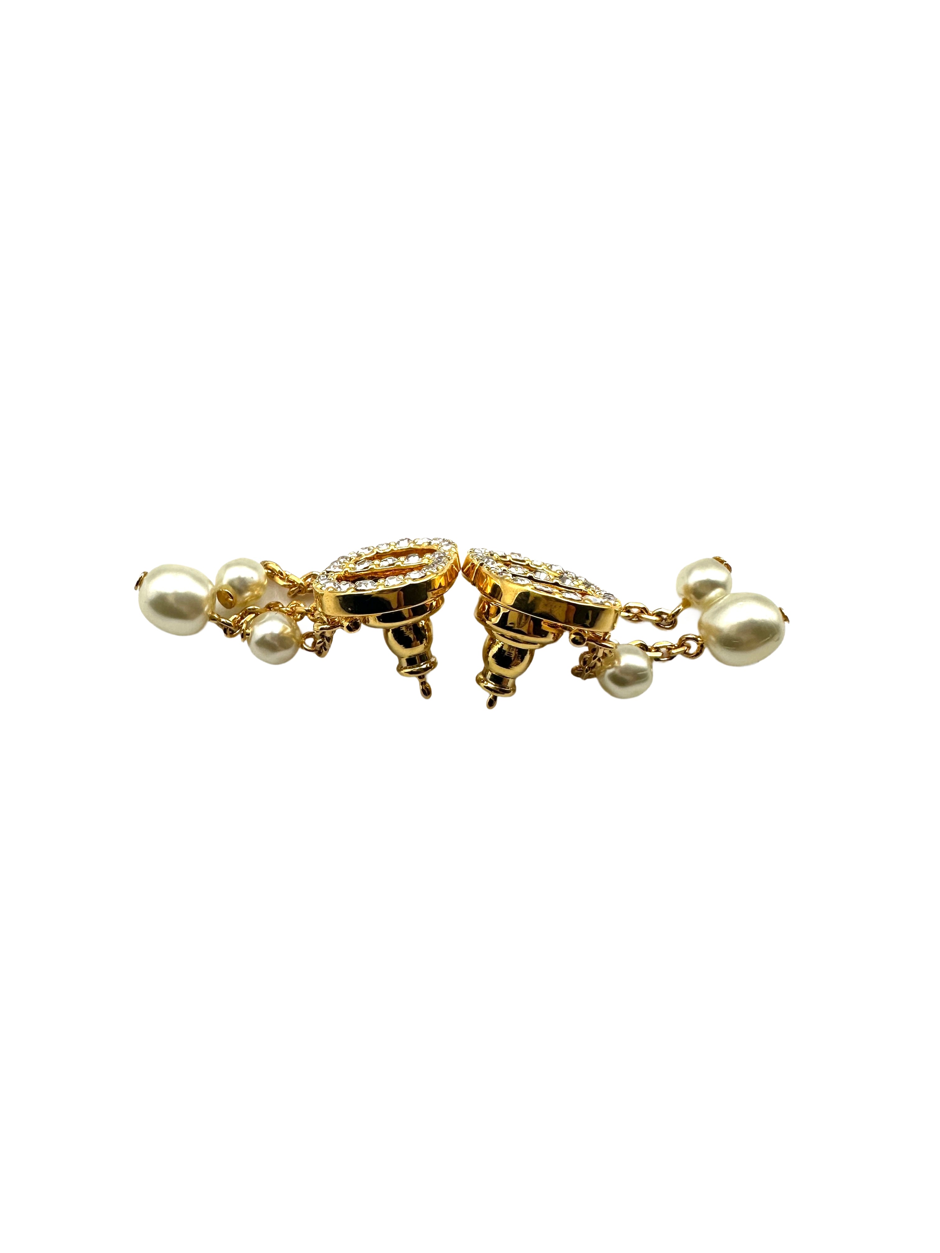 Dior Petit CD Crystal Earrings with White Resin Pearls Drop DOJE04