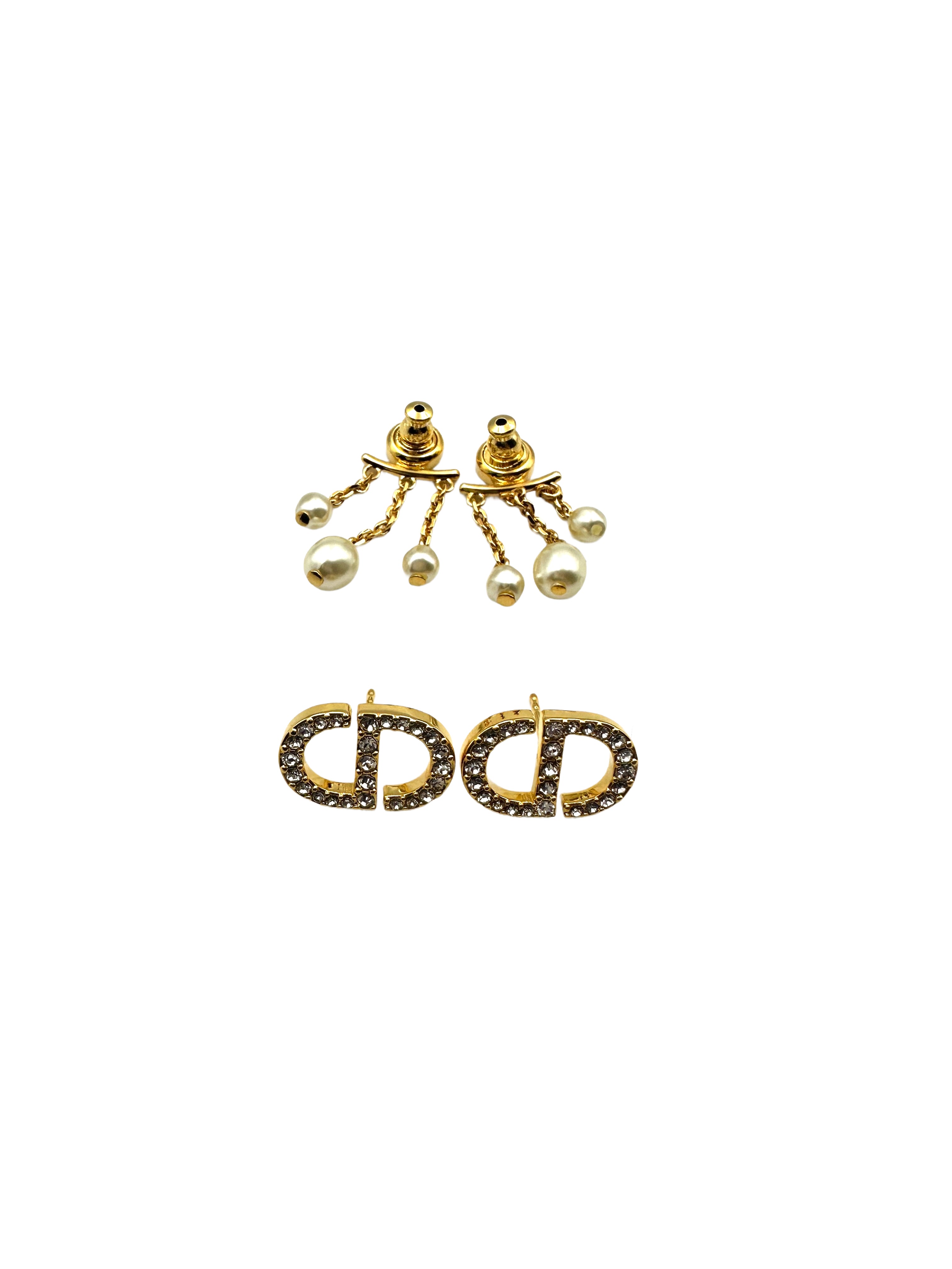 Dior Petit CD Crystal Earrings with White Resin Pearls Drop DOJE04