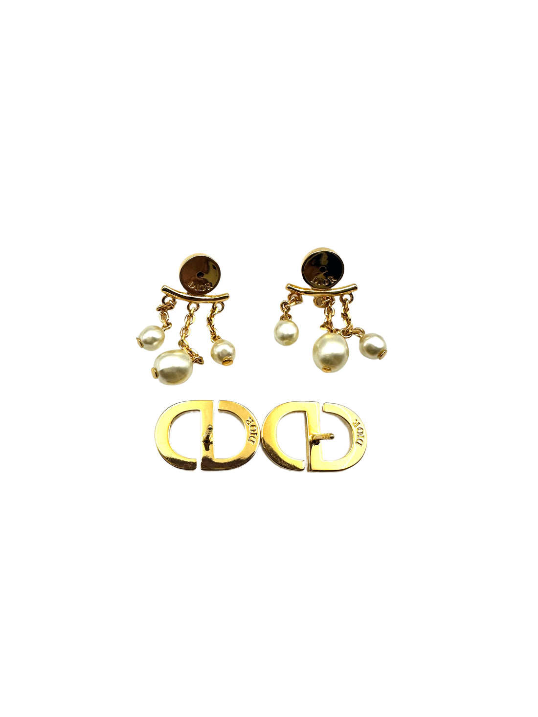 Dior Petit CD Crystal Earrings with White Resin Pearls Drop DOJE04