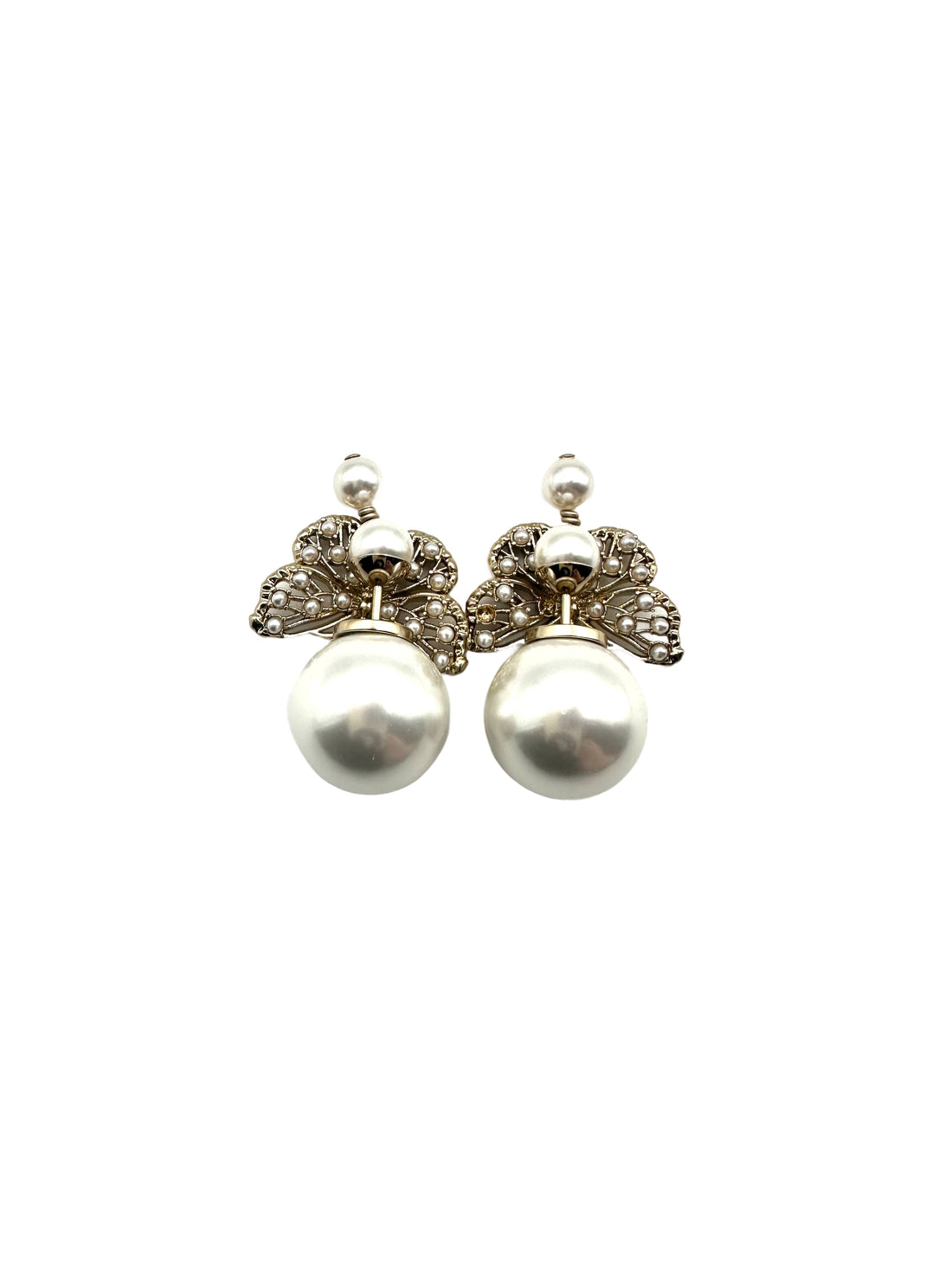 Dior Tribales  Butterfly Earrings withWhite Resin Pearls and Gold-Finished DOJE06