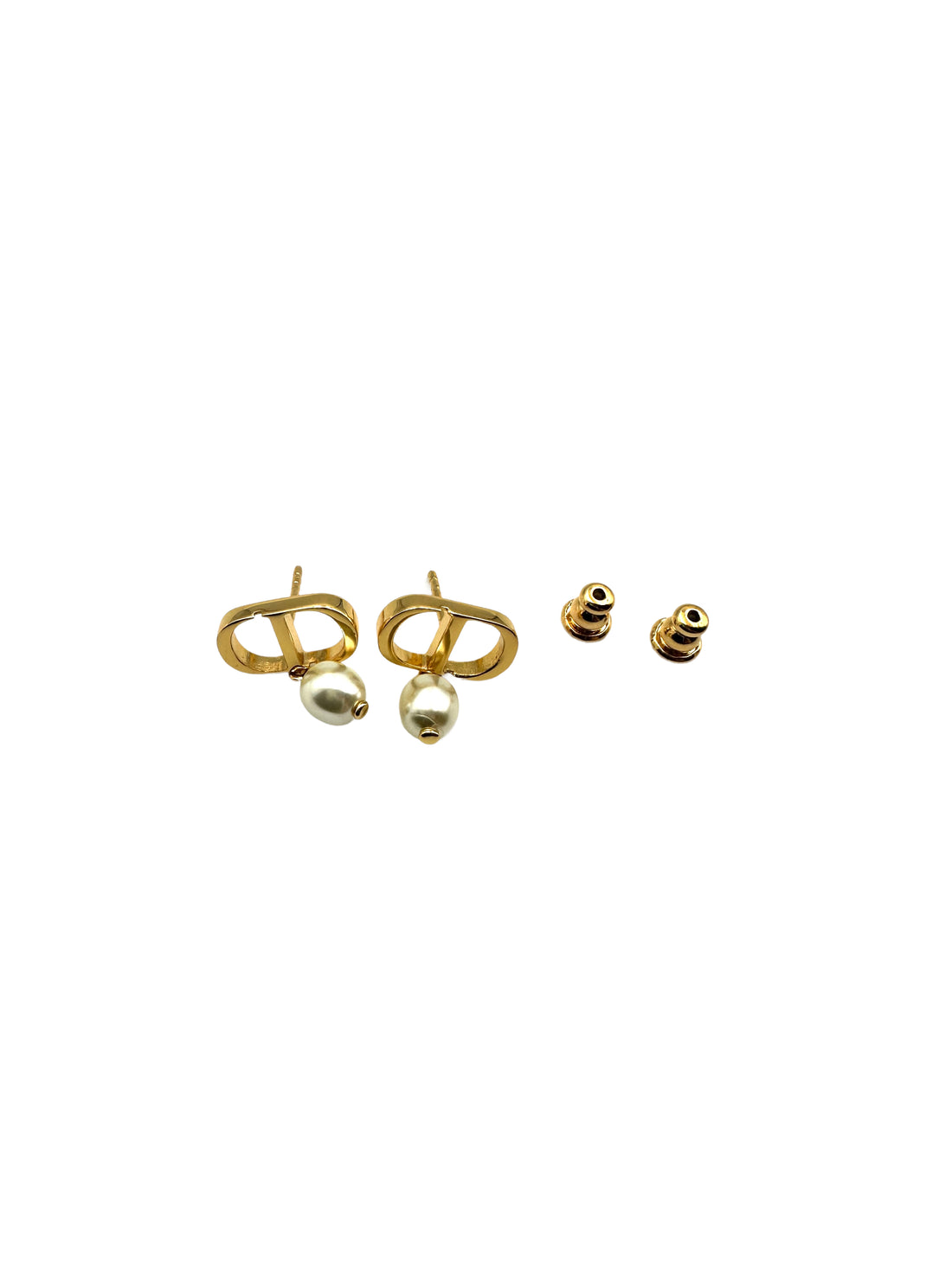 Dior Metal Petit CD Earrings with White Resin Pearls DOJE09