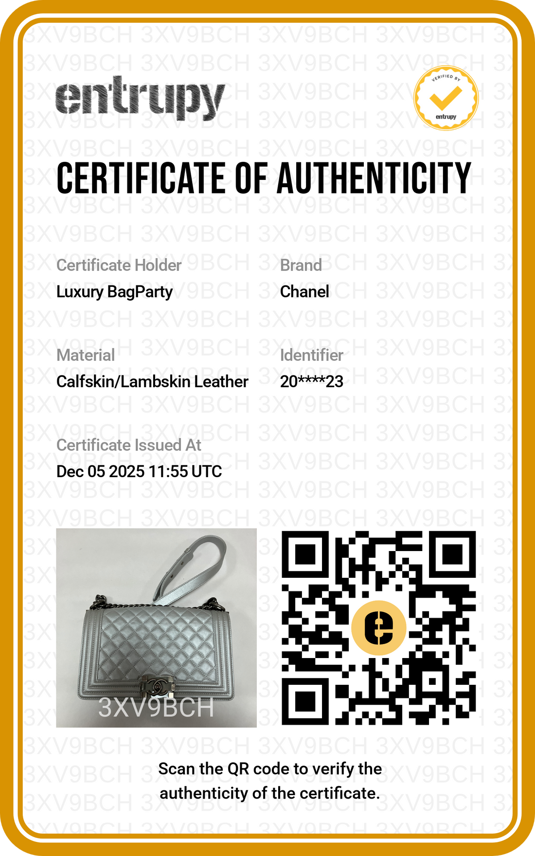 Chanel Lambskin Medium LeBoy Bag Silver (20***23) CC919