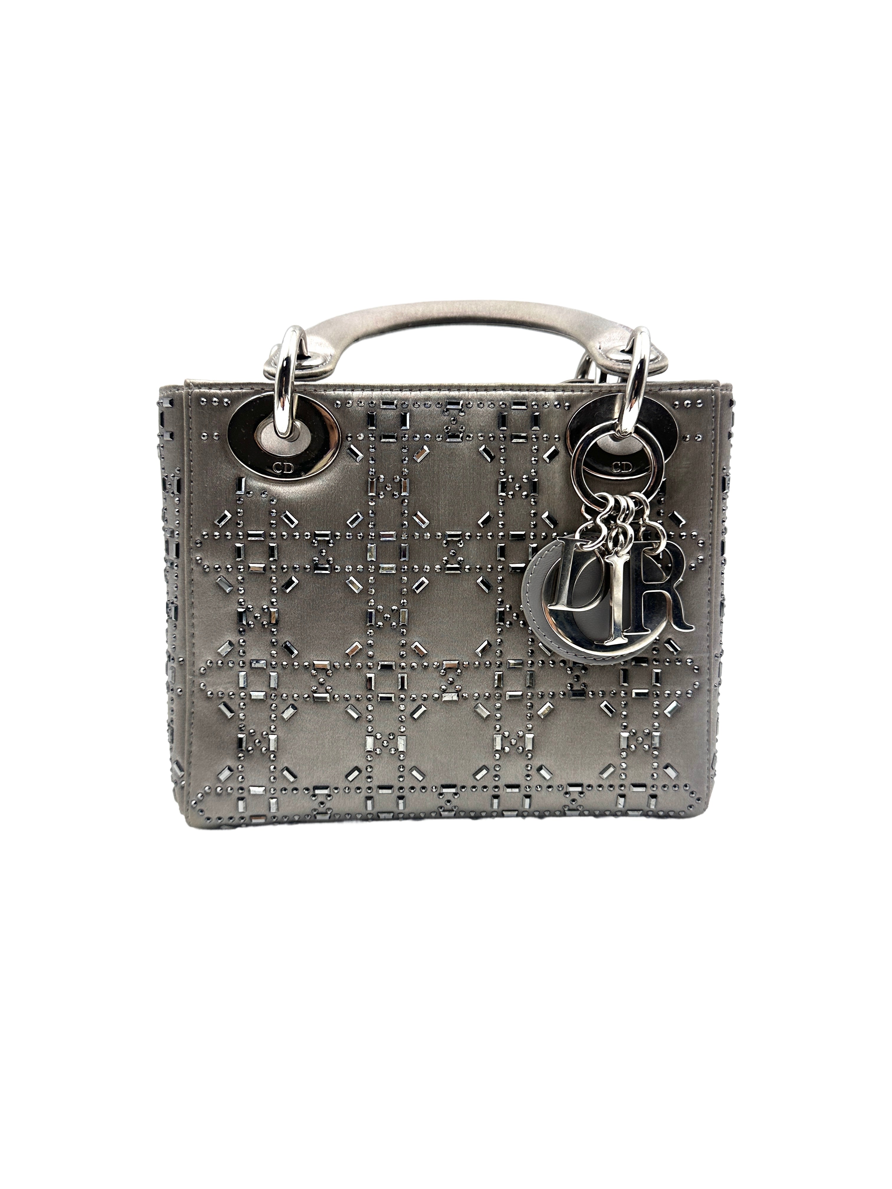 Dior Three-Compartment Satin Crystal-Studded Lady Dior Bag  Gray DR345