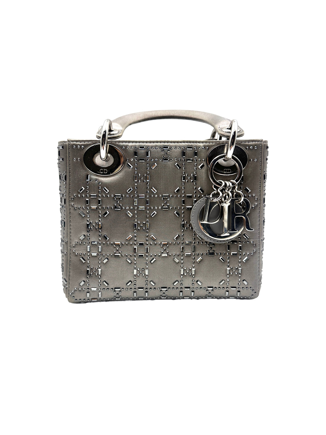 Dior Three-Compartment Satin Crystal-Studded Lady Dior Bag  Gray DR345