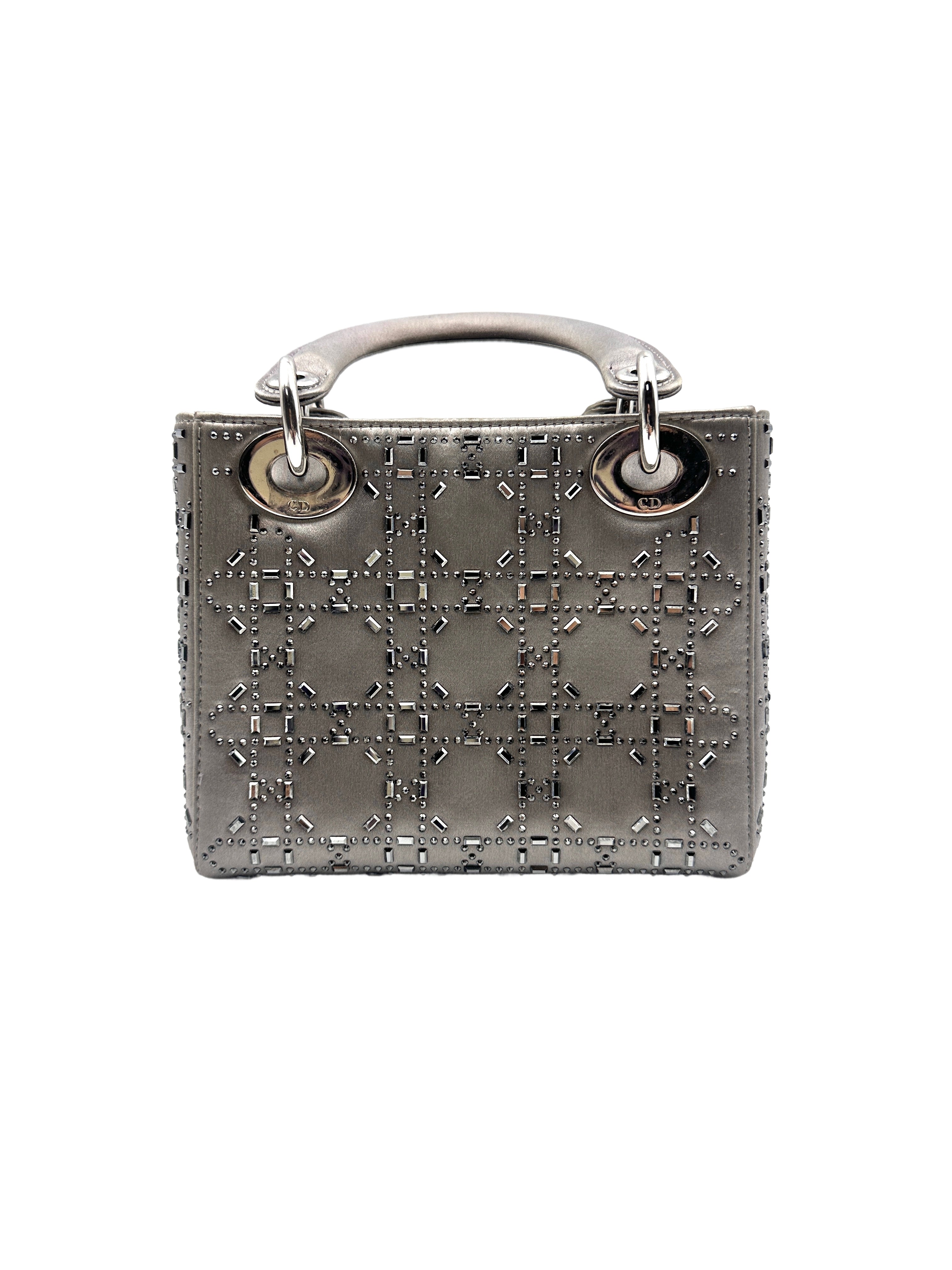 Dior Three-Compartment Satin Crystal-Studded Lady Dior Bag  Gray DR345