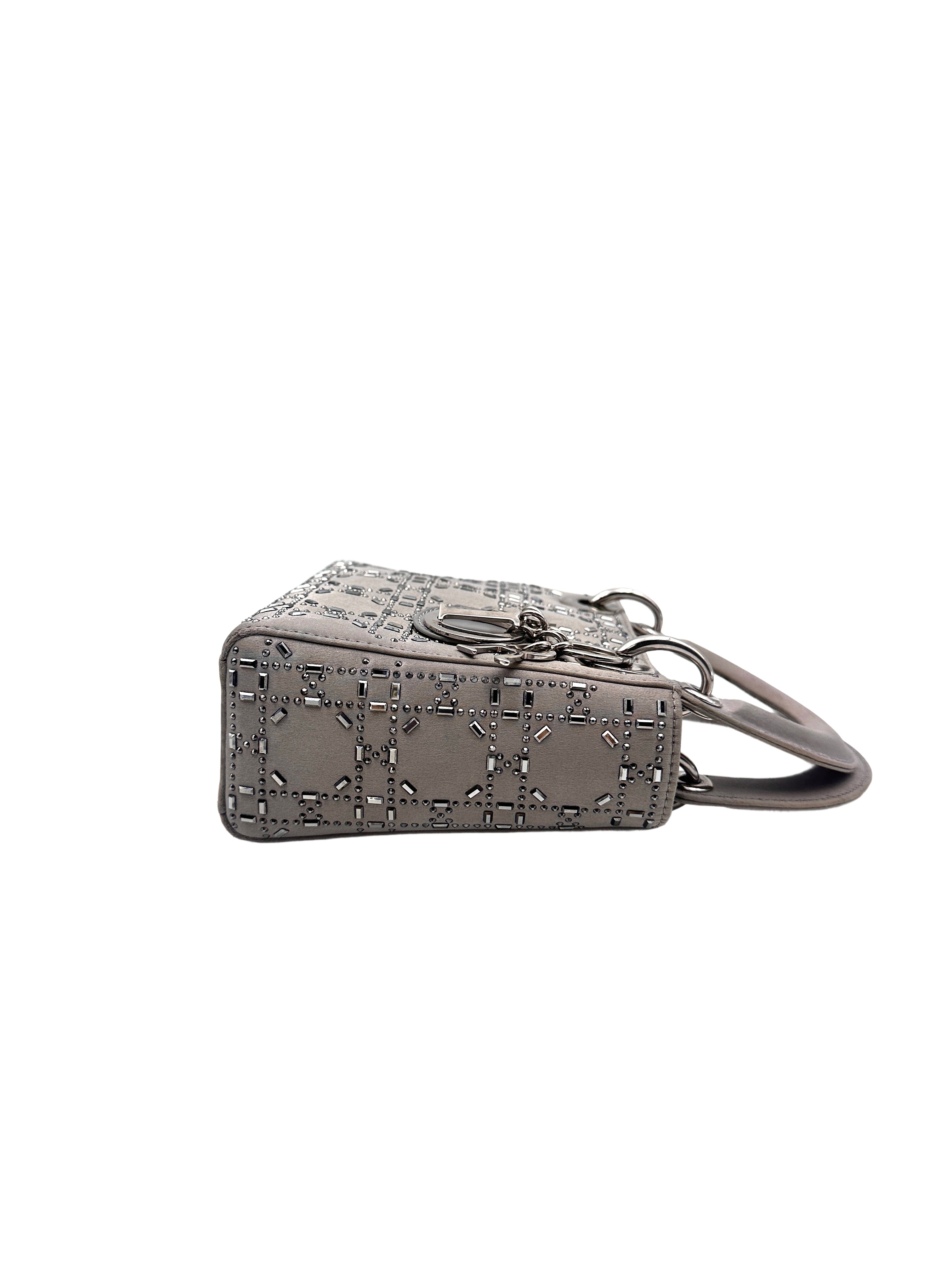 Dior Three-Compartment Satin Crystal-Studded Lady Dior Bag  Gray DR345