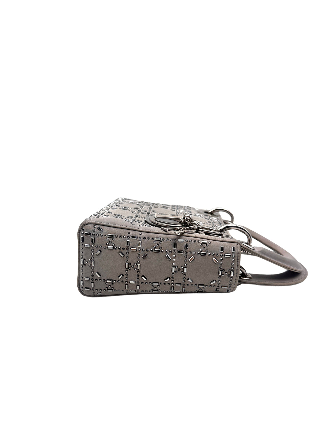 Dior Three-Compartment Satin Crystal-Studded Lady Dior Bag  Gray DR345