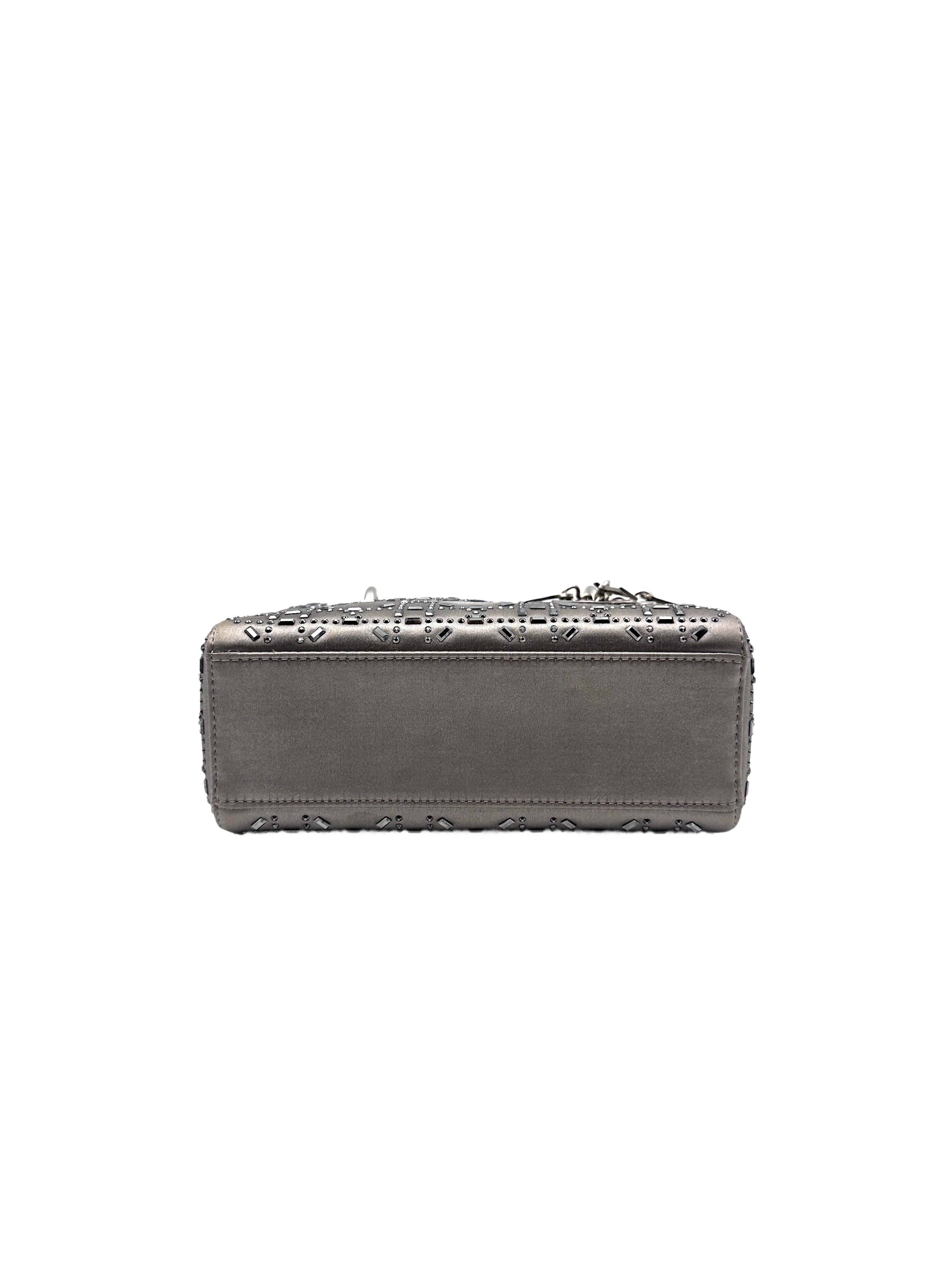 Dior Three-Compartment Satin Crystal-Studded Lady Dior Bag  Gray DR345