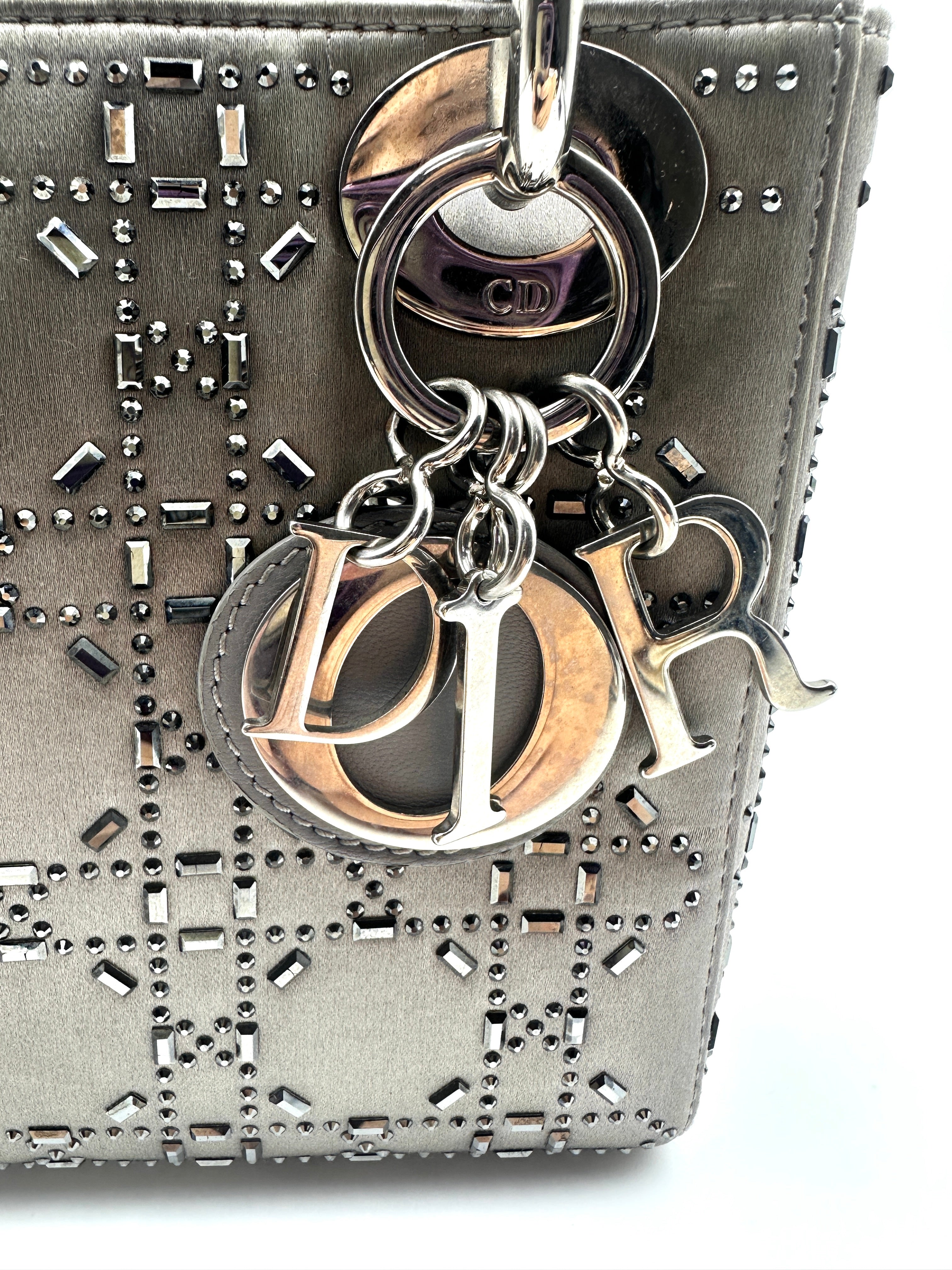 Dior Three-Compartment Satin Crystal-Studded Lady Dior Bag  Gray DR345