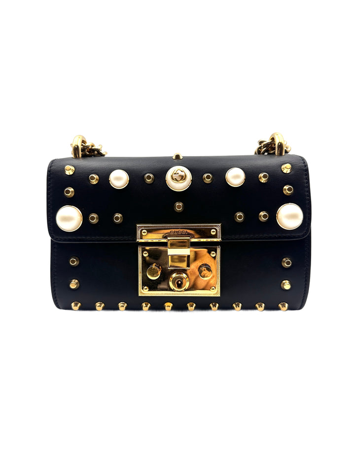 Gucci Padlock Small Black Full Leather Pearl Moonlight Jewelry Box GG606