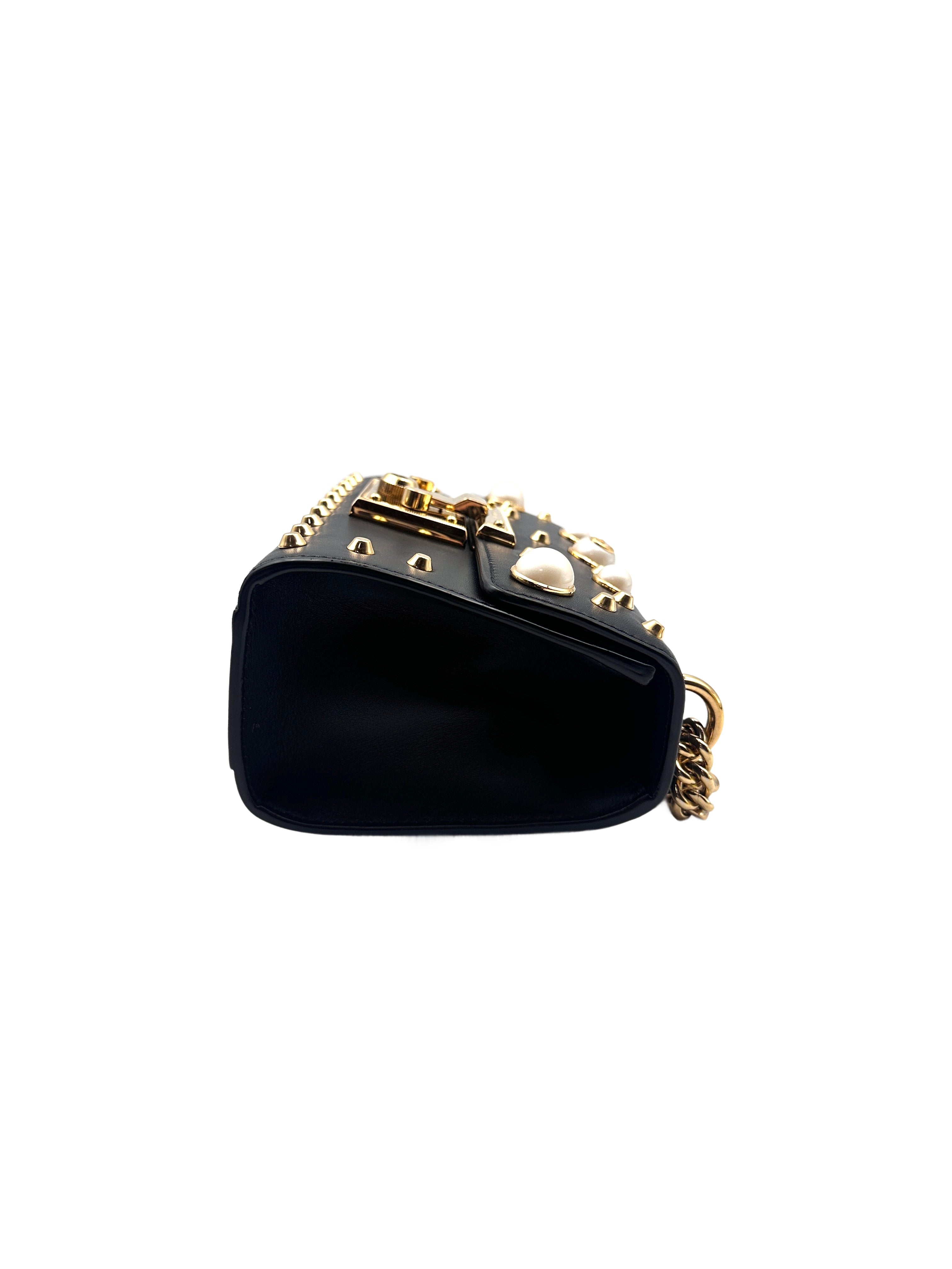 Gucci Padlock Small Black Full Leather Pearl Moonlight Jewelry Box GG606