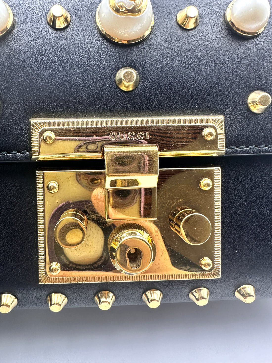 Gucci Padlock Small Black Full Leather Pearl Moonlight Jewelry Box GG606