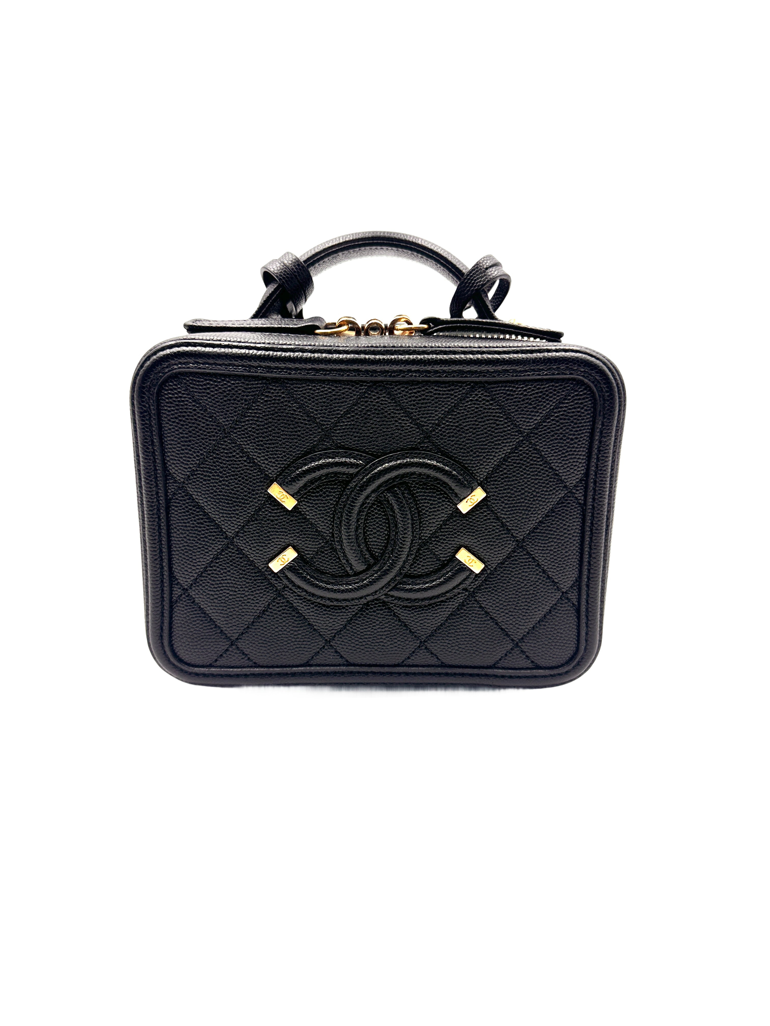 Chanel Vanity Case Small Size Lychee-Pattern Camera Bag Black Gold  (28***64) CC900