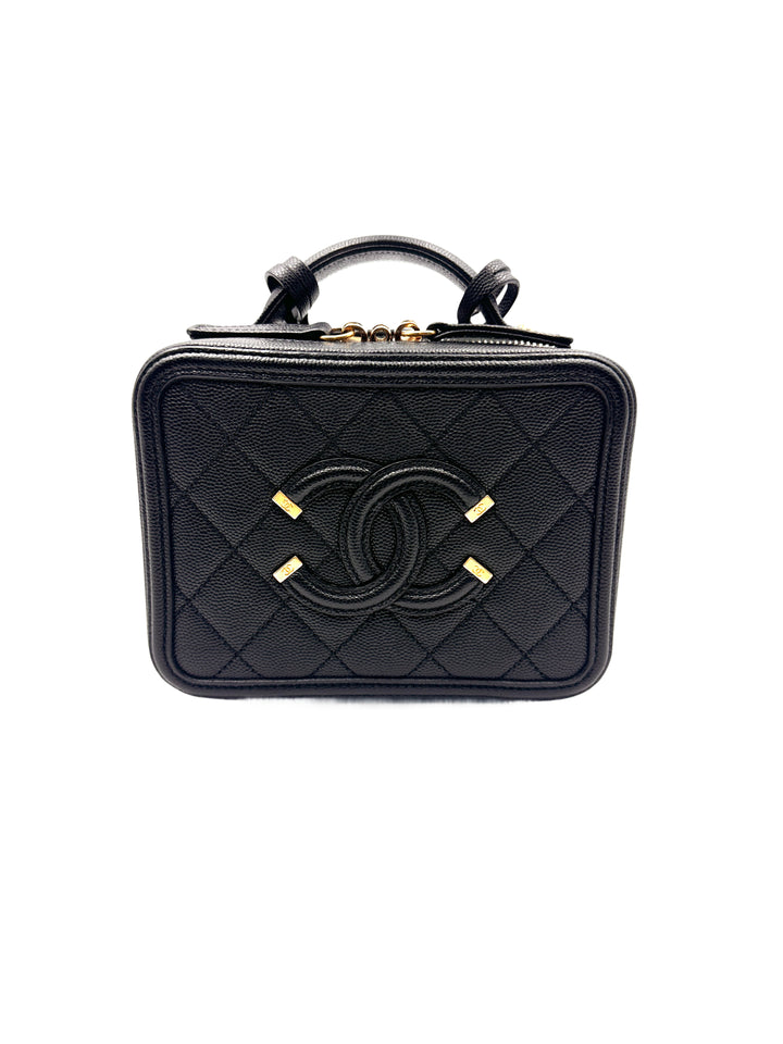 Chanel Vanity Case Small Size Lychee-Pattern Camera Bag Black Gold  (28***64) CC900