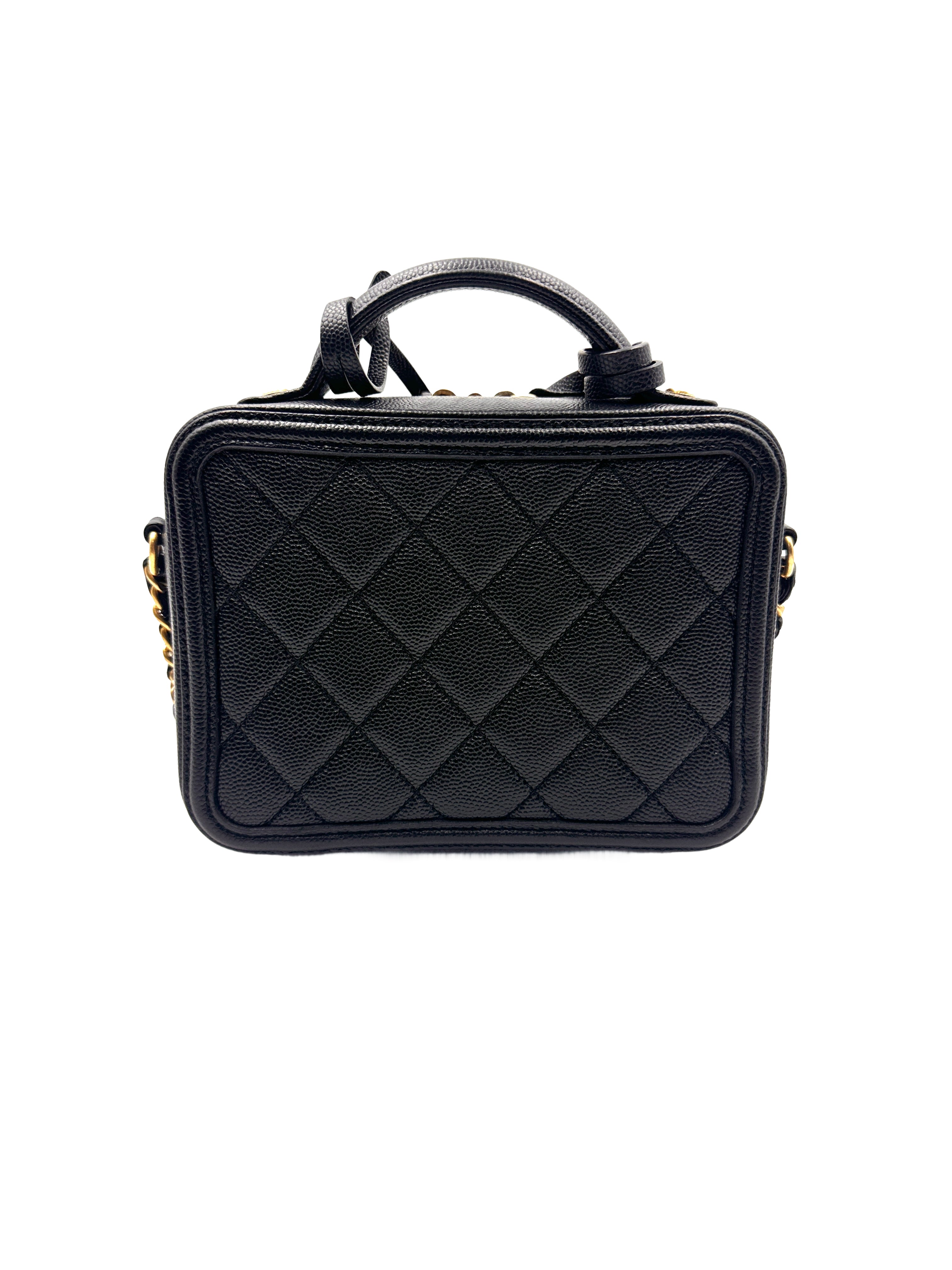 Chanel Vanity Case Small Size Lychee-Pattern Camera Bag Black Gold  (28***64) CC900