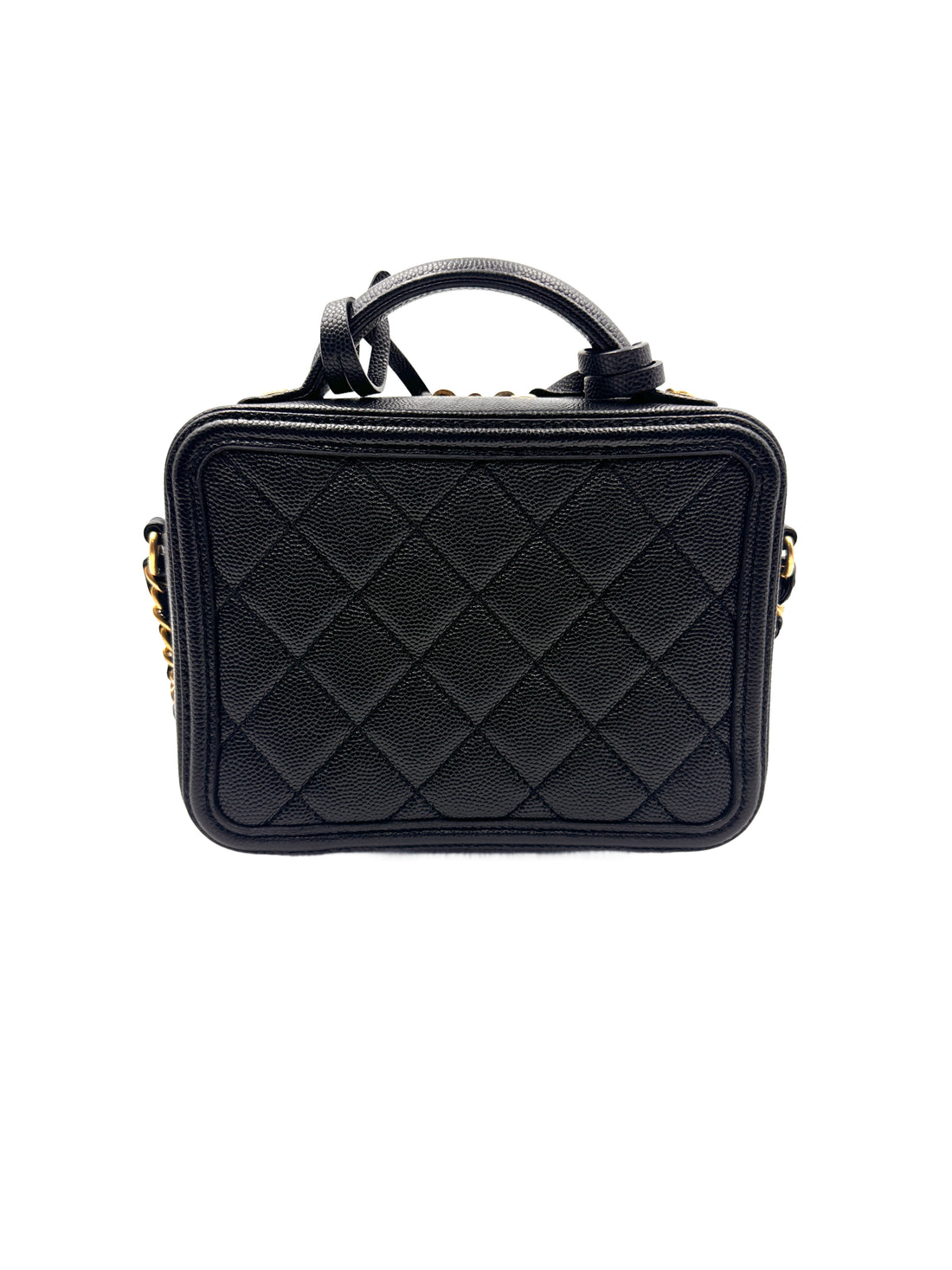 Chanel Vanity Case Small Size Lychee-Pattern Camera Bag Black Gold  (28***64) CC900