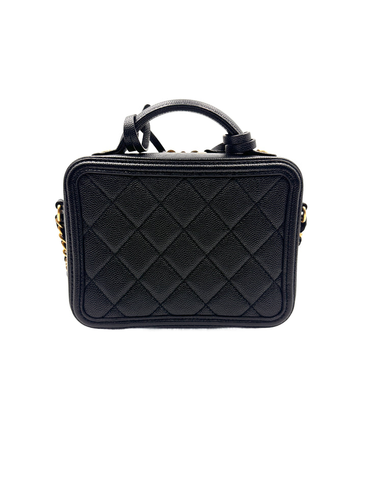 Chanel Vanity Case Small Size Lychee-Pattern Camera Bag Black Gold  (28***64) CC900