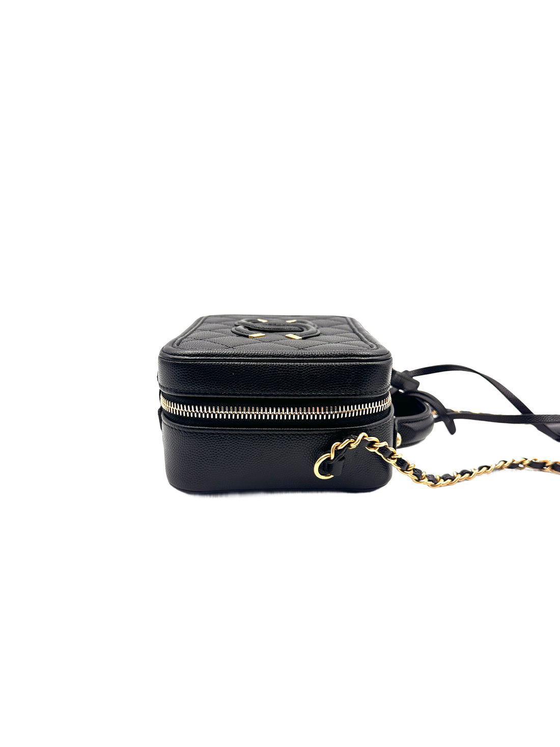 Chanel Vanity Case Small Size Lychee-Pattern Camera Bag Black Gold  (28***64) CC900