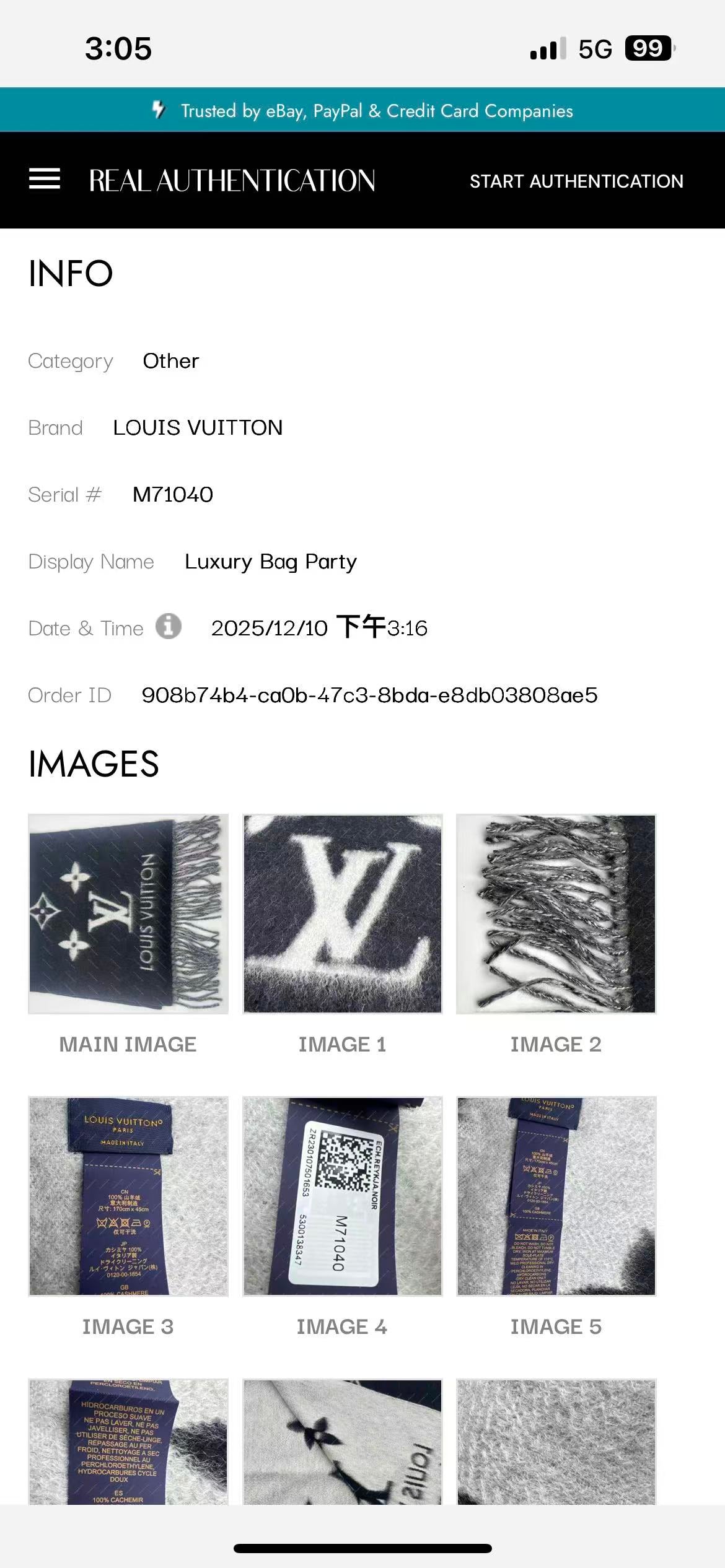 LV 100% Cashmere Oversized Printed Logo Scarf  LVS01