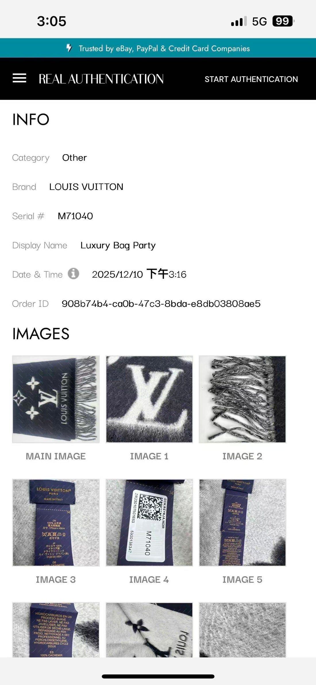 LV 100% Cashmere Oversized Printed Logo Scarf  LVS01