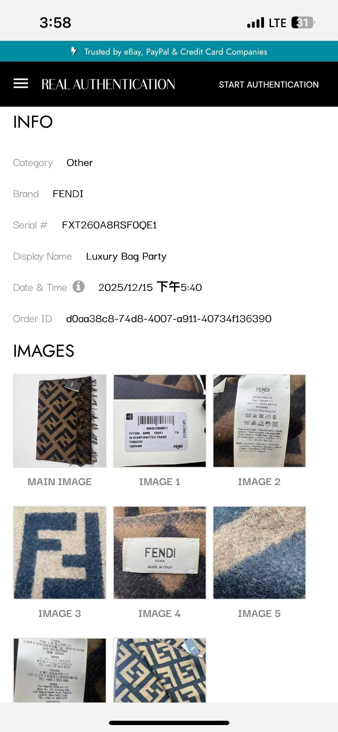 Fendi FF Classic Pattern Woolen Scarf Brown FFS01
