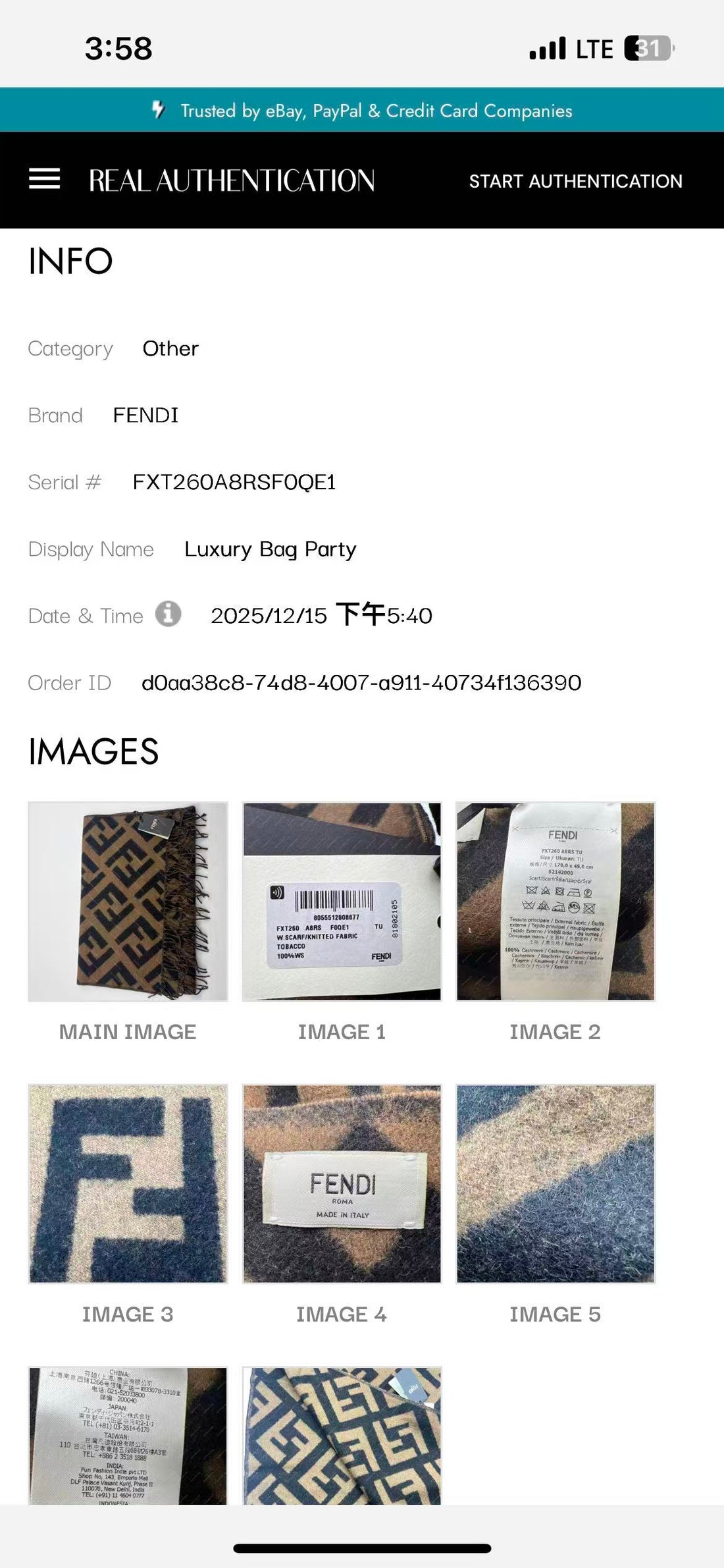 Fendi FF Classic Pattern Woolen Scarf Brown FFS01