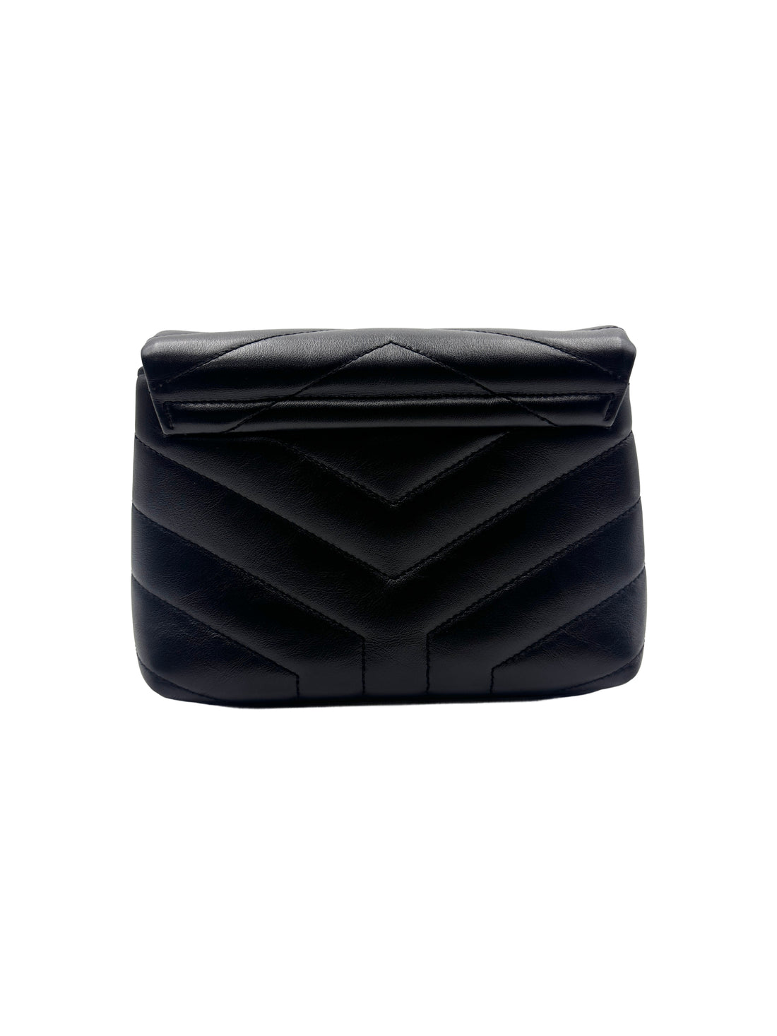 Saint Laurent Loulou Small Black Silver Full Leather V-Stitch Square Pouch SL143
