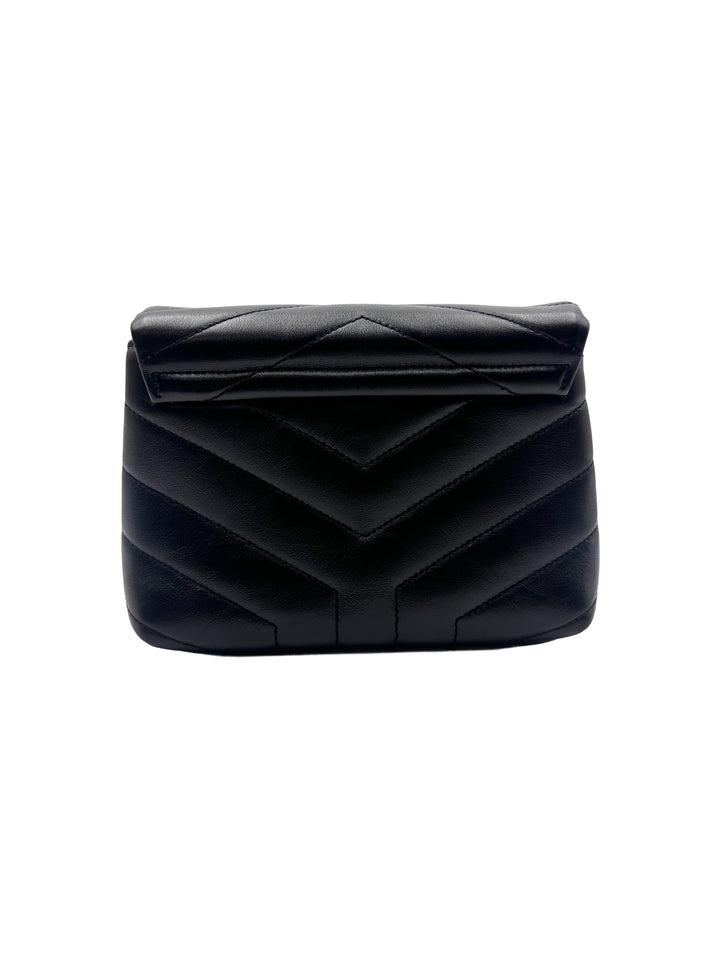 Saint Laurent Loulou Small Black Silver Full Leather V-Stitch Square Pouch SL143