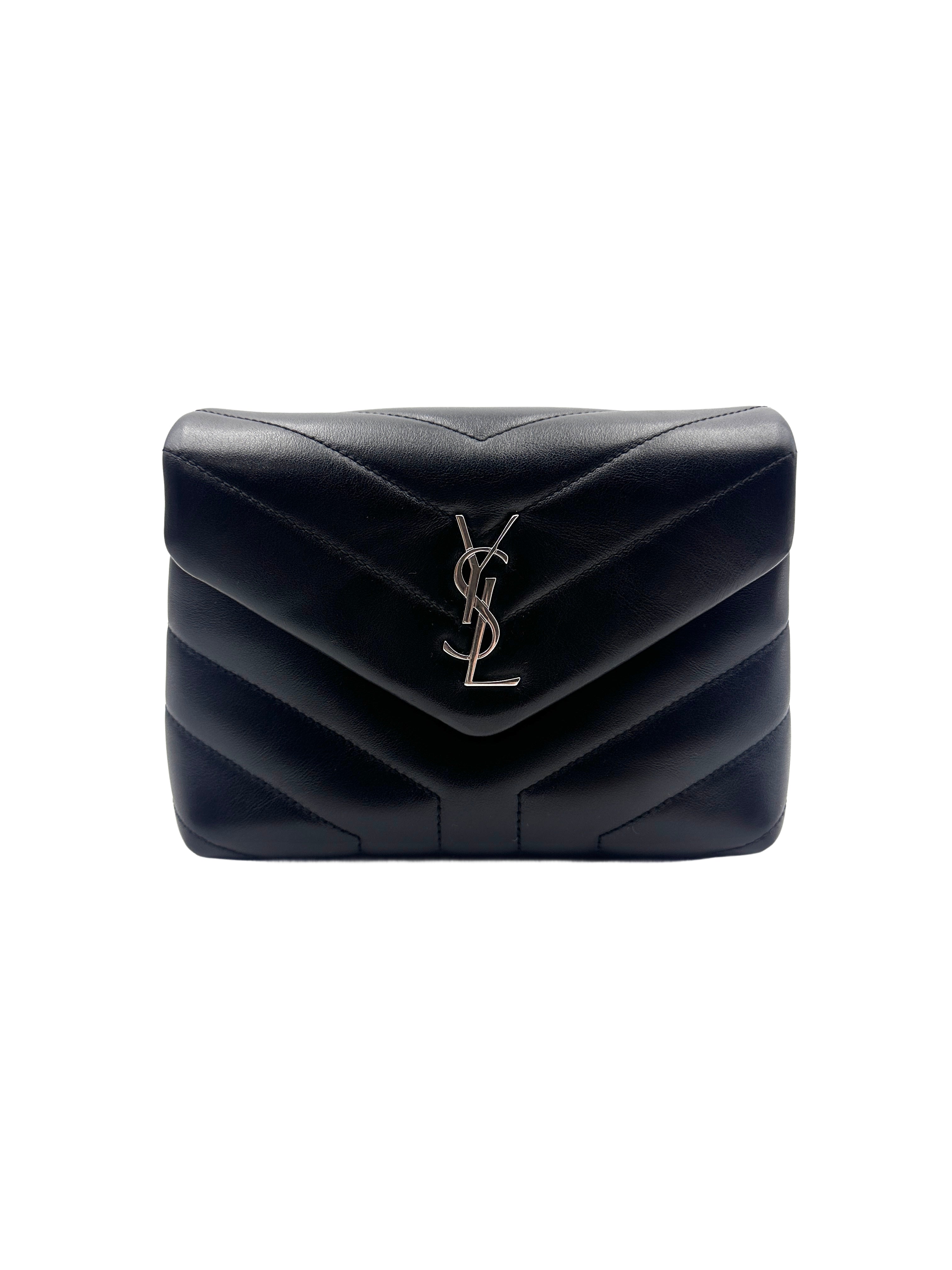 Saint Laurent Loulou Small Black Silver Full Leather V-Stitch Square Pouch SL143