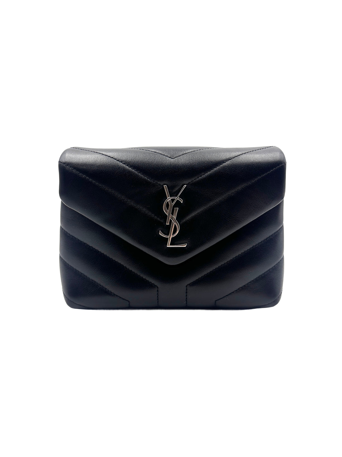 Saint Laurent Loulou Small Black Silver Full Leather V-Stitch Square Pouch SL143