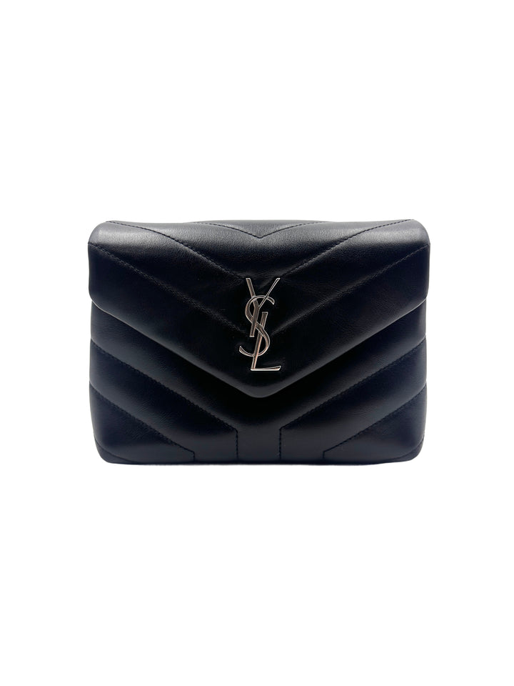 Saint Laurent Loulou Small Black Silver Full Leather V-Stitch Square Pouch SL143
