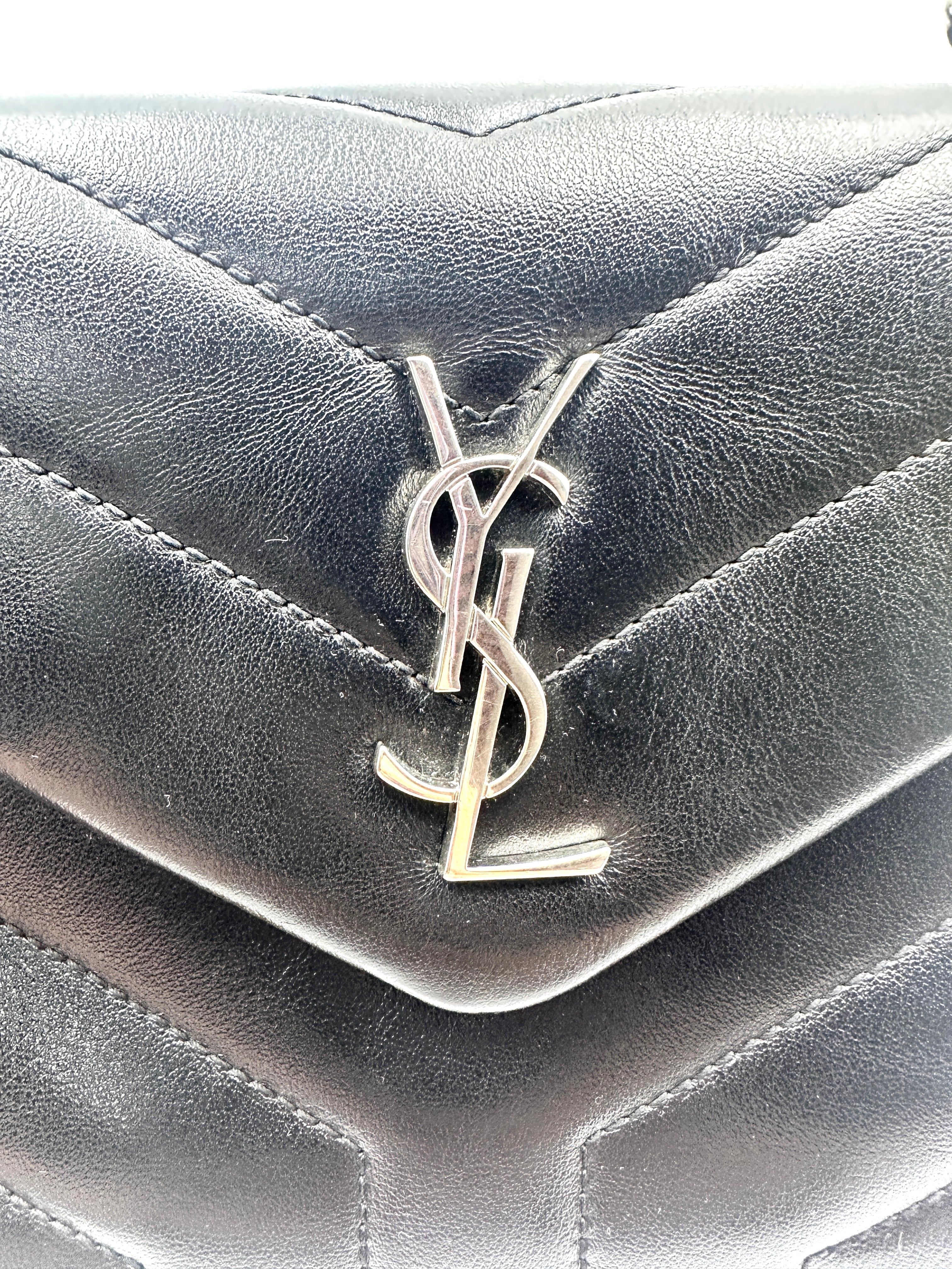 Saint Laurent Loulou Small Black Silver Full Leather V-Stitch Square Pouch SL143
