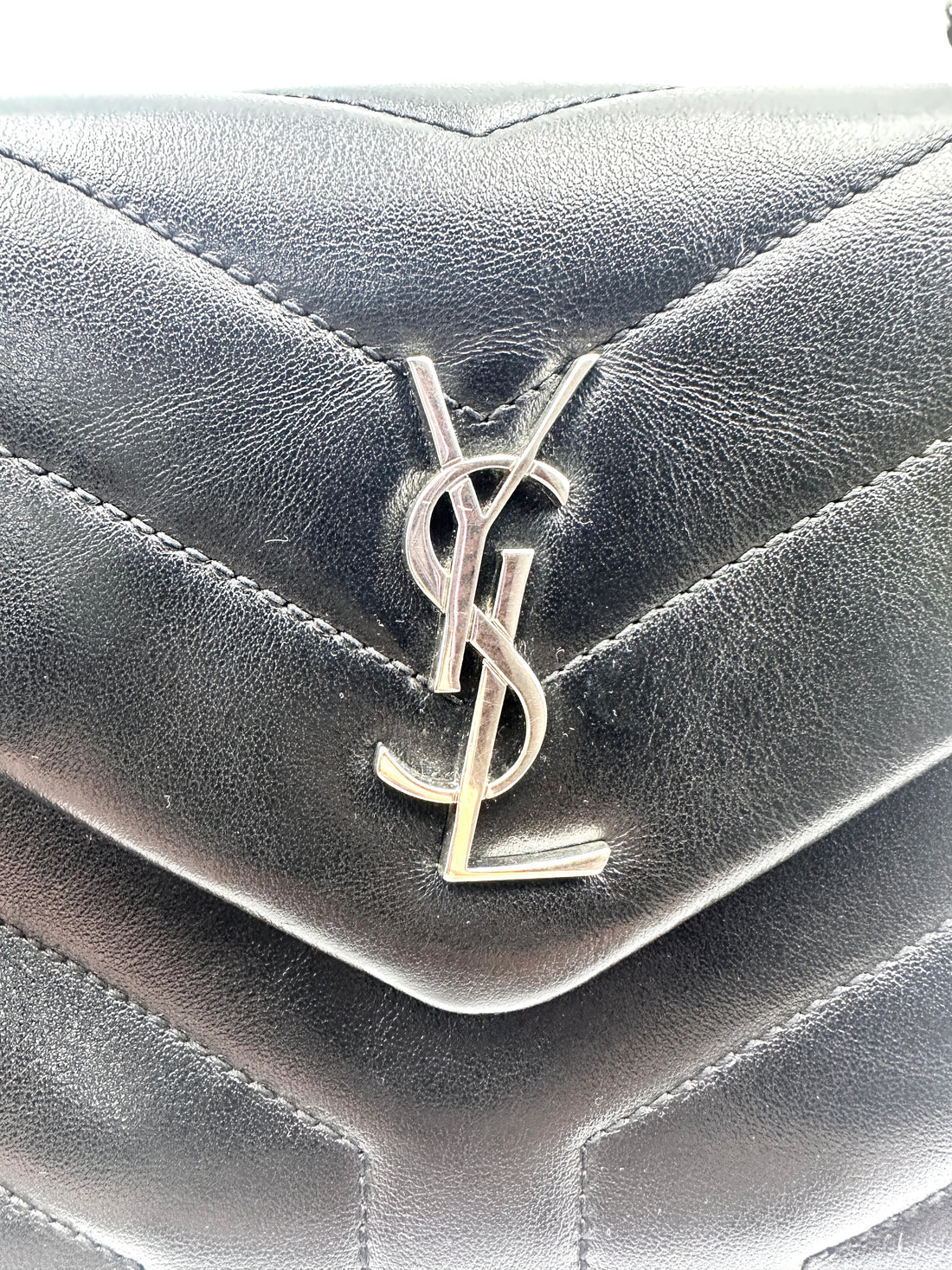 Saint Laurent Loulou Small Black Silver Full Leather V-Stitch Square Pouch SL143