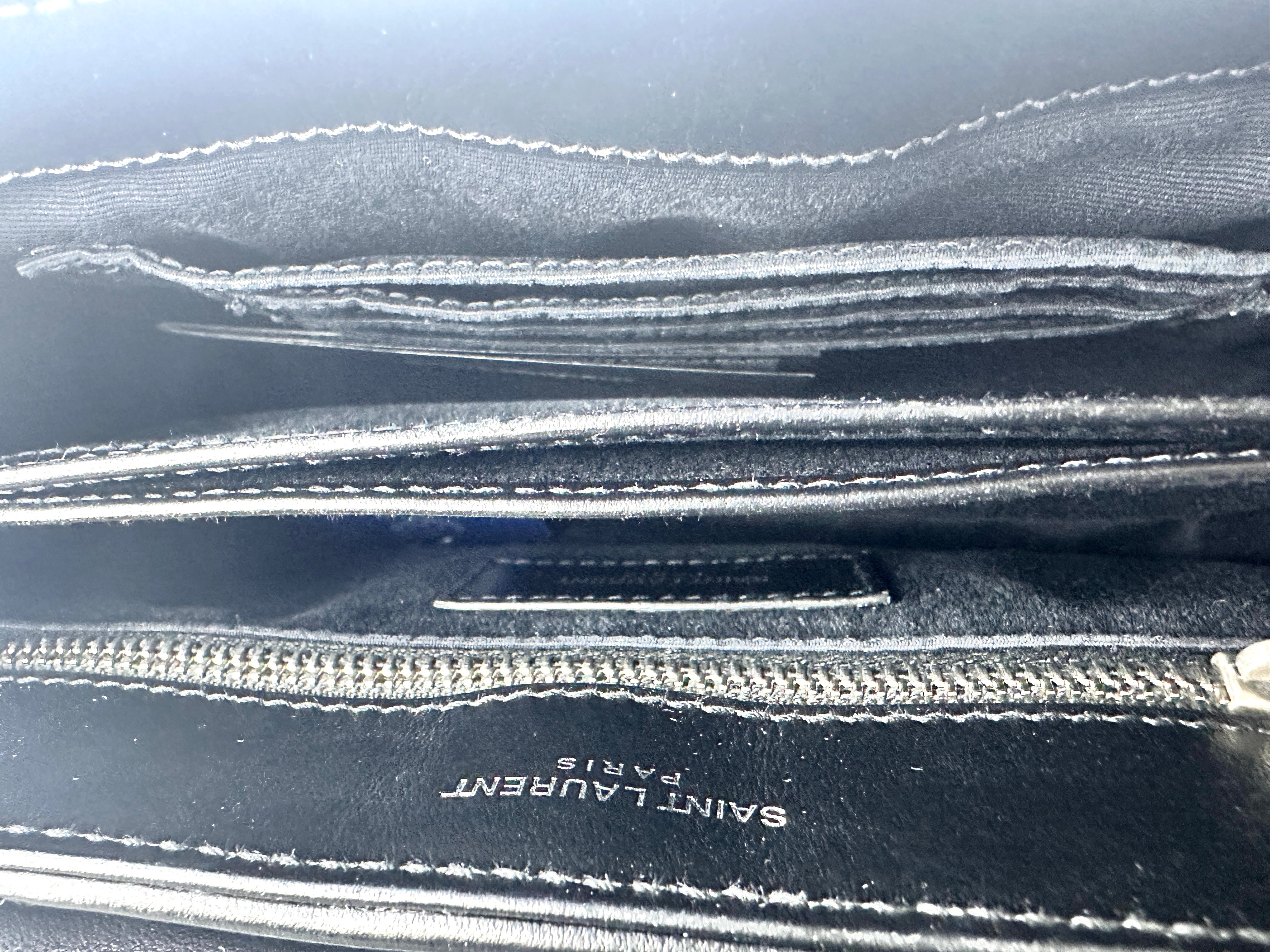 Saint Laurent Loulou Small Black Silver Full Leather V-Stitch Square Pouch SL143