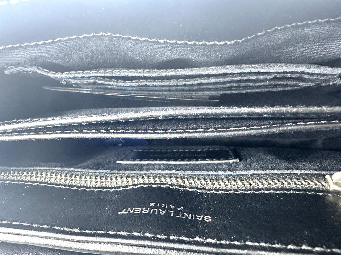 Saint Laurent Loulou Small Black Silver Full Leather V-Stitch Square Pouch SL143