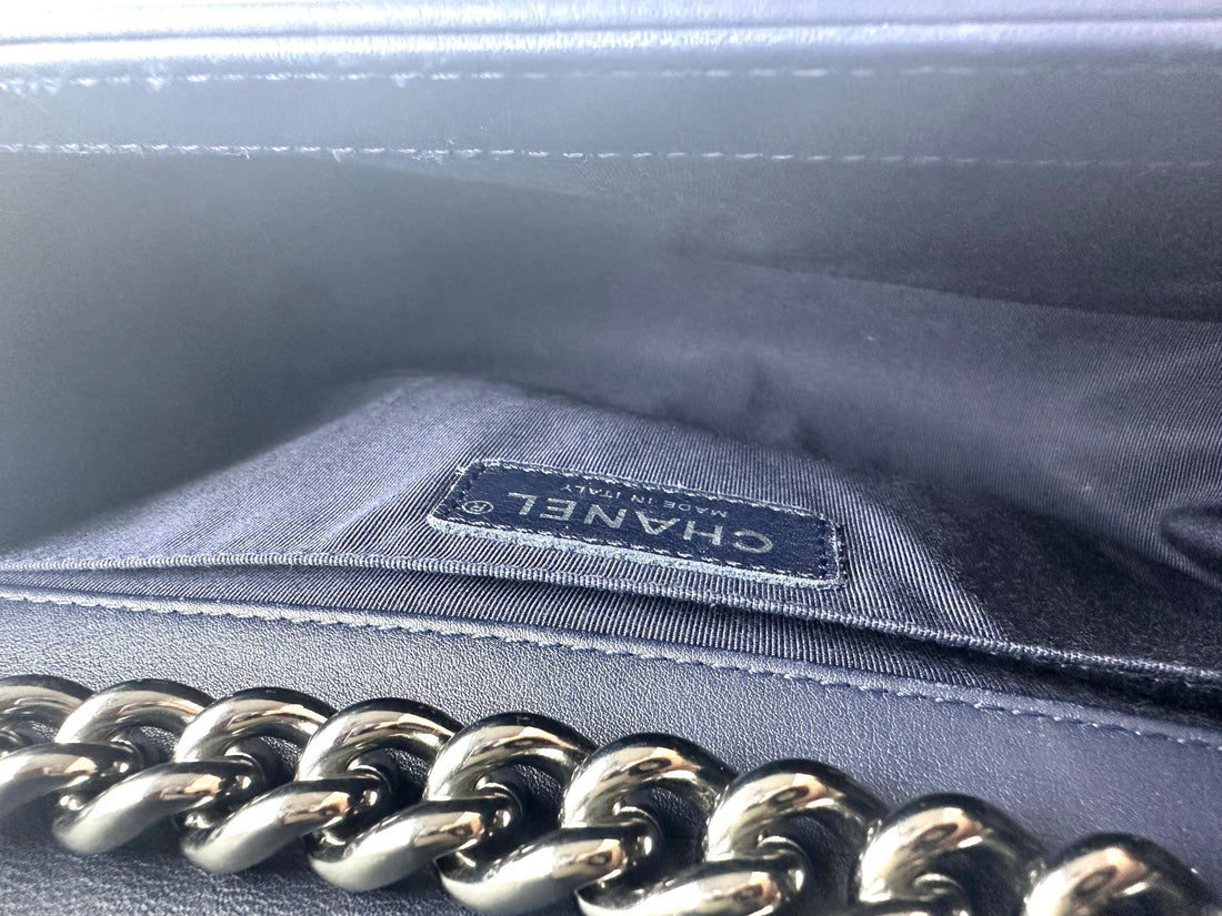 Chanel Classic LeBoy Bag with Silver Buckle Dark Blue (20***76) CC901