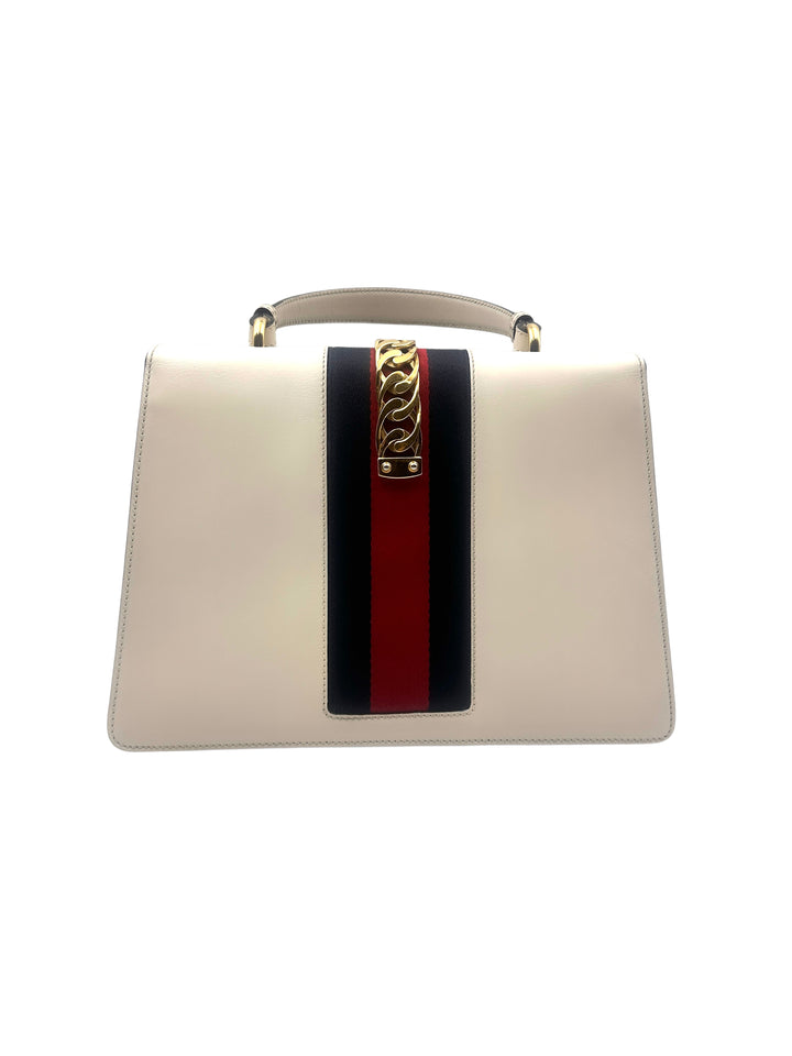 Gucci White Full-Leather Large Sylvie Shoulder/Crossbody Bag GG608